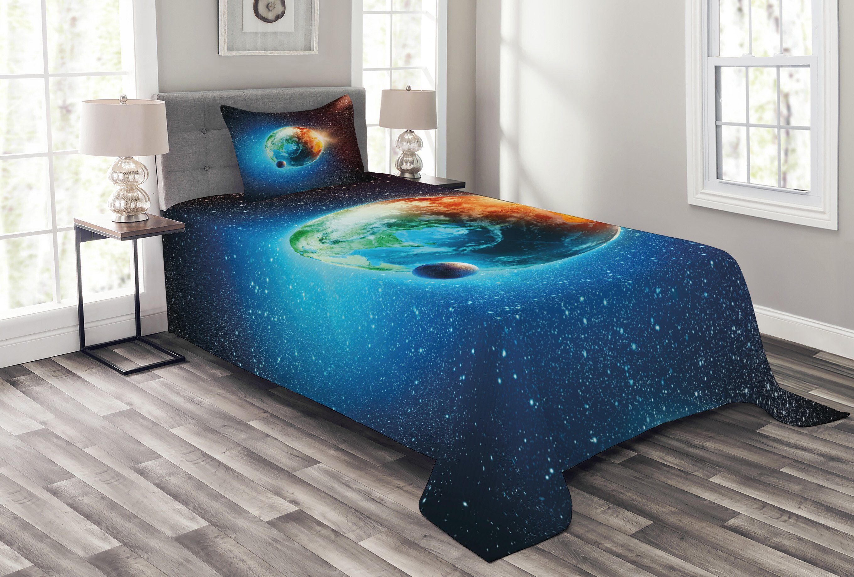 Erde Set Galaxy-Raum Waschbar, spielt mit Kissenbezügen Abakuhaus, Astral Tagesdecke