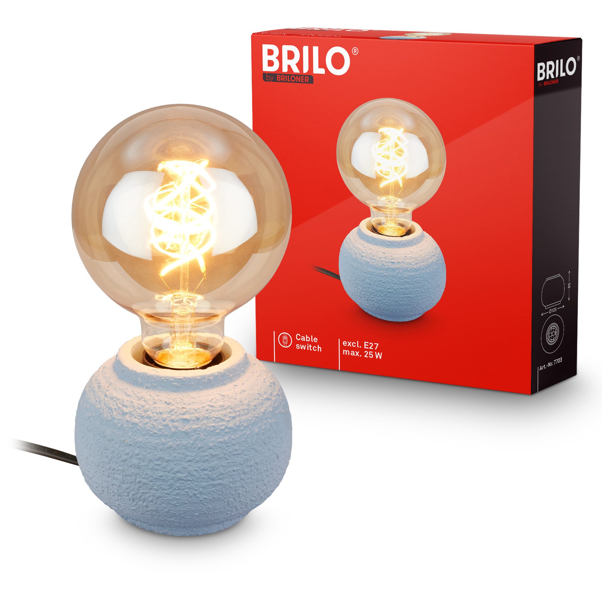 Briloner Leuchten LED Tischleuchte Tischlampe Keramik Kabelschalter für E27 Wohnzimmer Kommode Flur, ohne Leuchtmittel, Abhängig vom Leuchtmittel, 10x8 cm, Wohnzimmer, Schlafzimmer, Büro