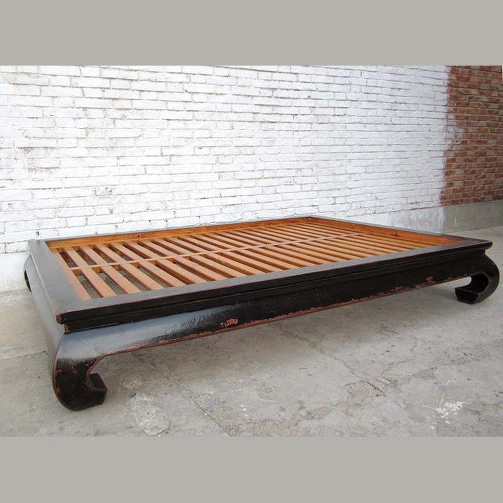 Luxury-Park-Direct Kommode China breites Bett Opiumbett Doppelbett mit Lattenrost schwarzes Ulmen