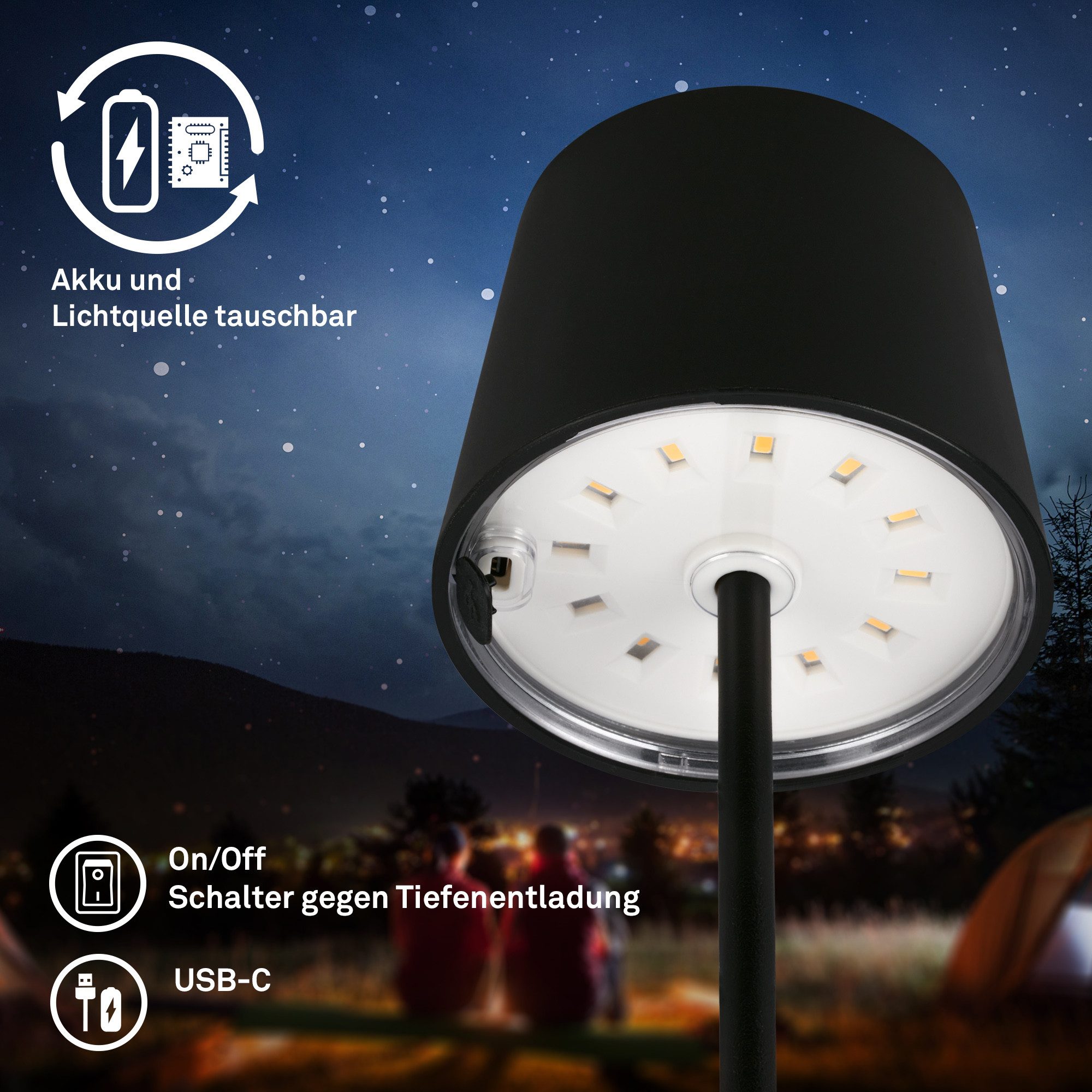 Briloner Leuchten Tischleuchte LED Tischlampe kabellos akku dimmbar In-/Outdoor Wohnzimmer, Einzelpack, LED fest integriert, 3.000K - Warmweiß, mit Akku, In-/Outdoor, USB-C, warmweiß, IP44, weiß, 35 cm
