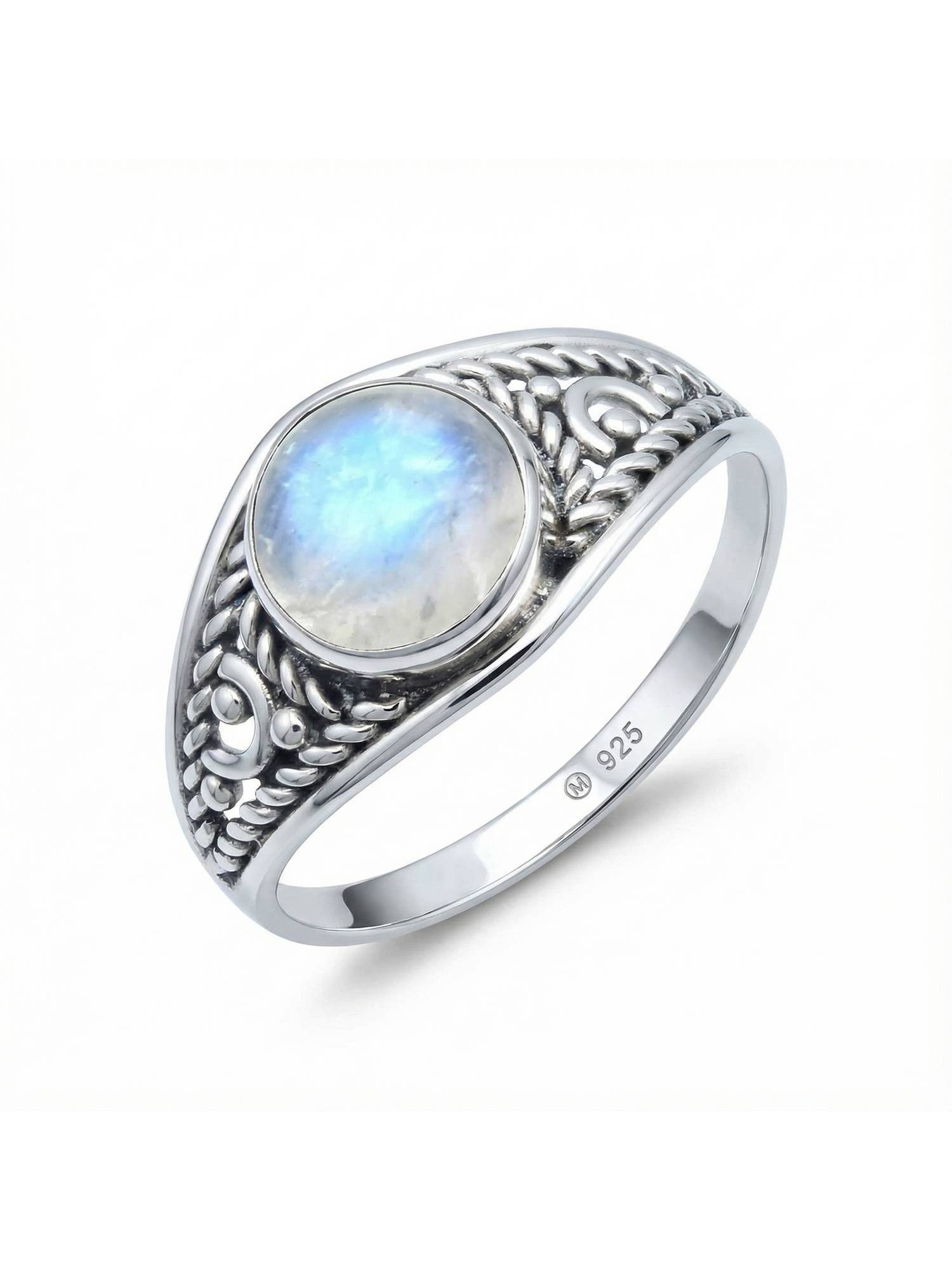 Silberring DAHAB rund aus 925 Silber mit Regenbogen Mondstein