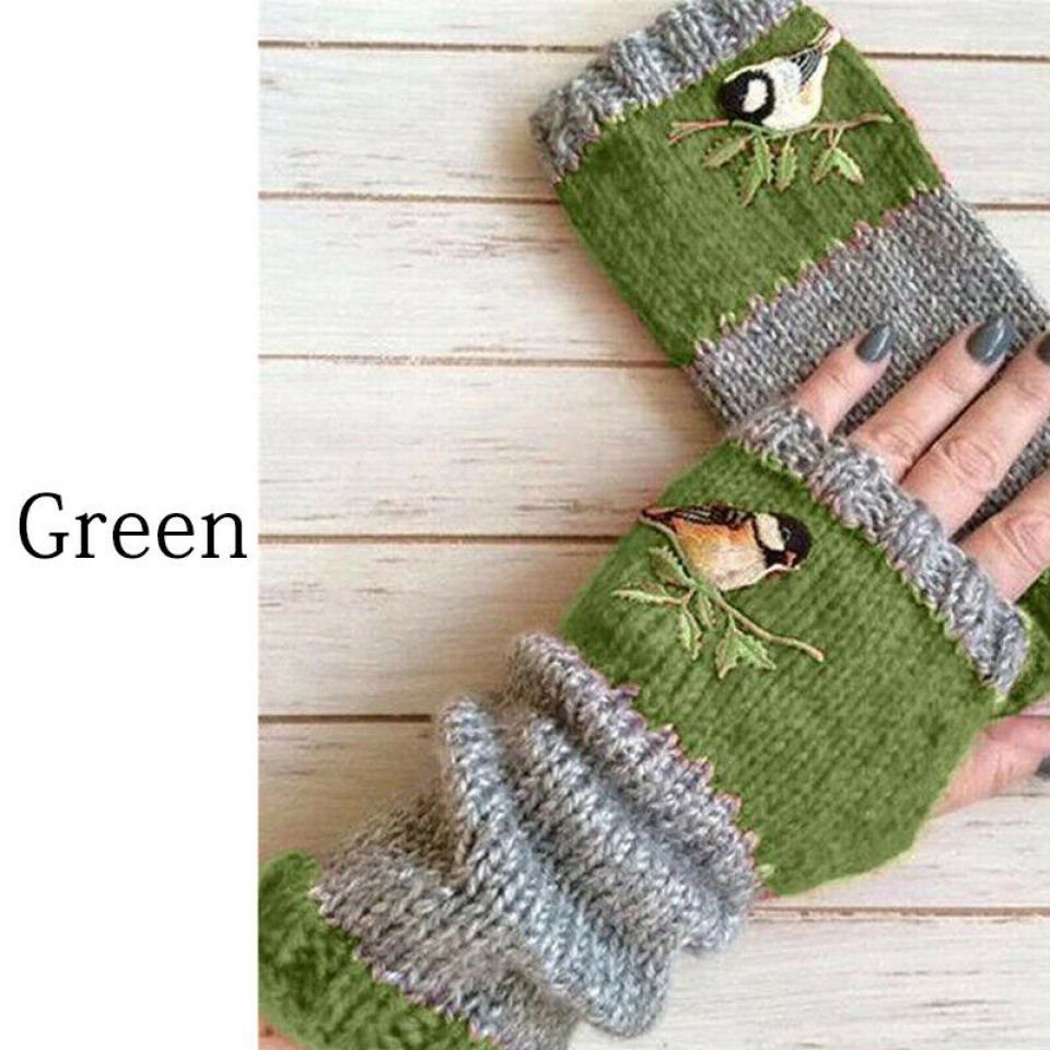 Blusmart Strickhandschuhe Mode Warme Nähte Bestickte Handschuhe Frauen Fingerlose Handschuhe Grün