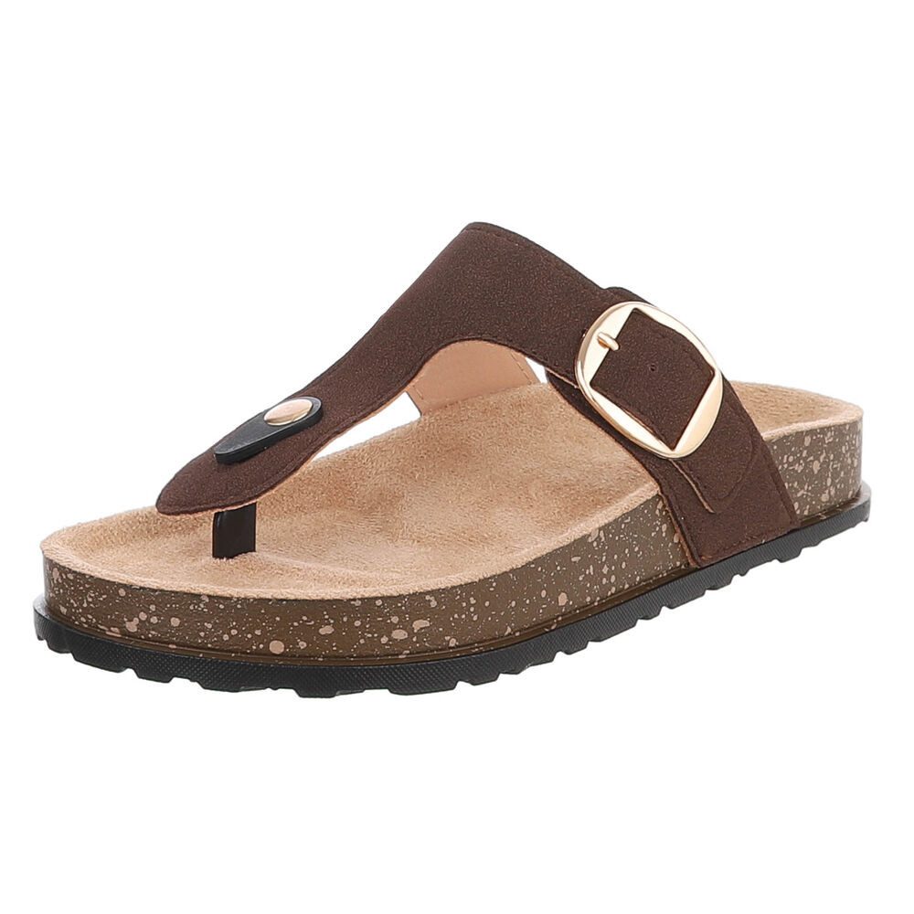 Ital-Design Modische Flip-Flops mit Schnalle für Damen Zehentrenner (91512260) Flach Zehentrenner in Braun