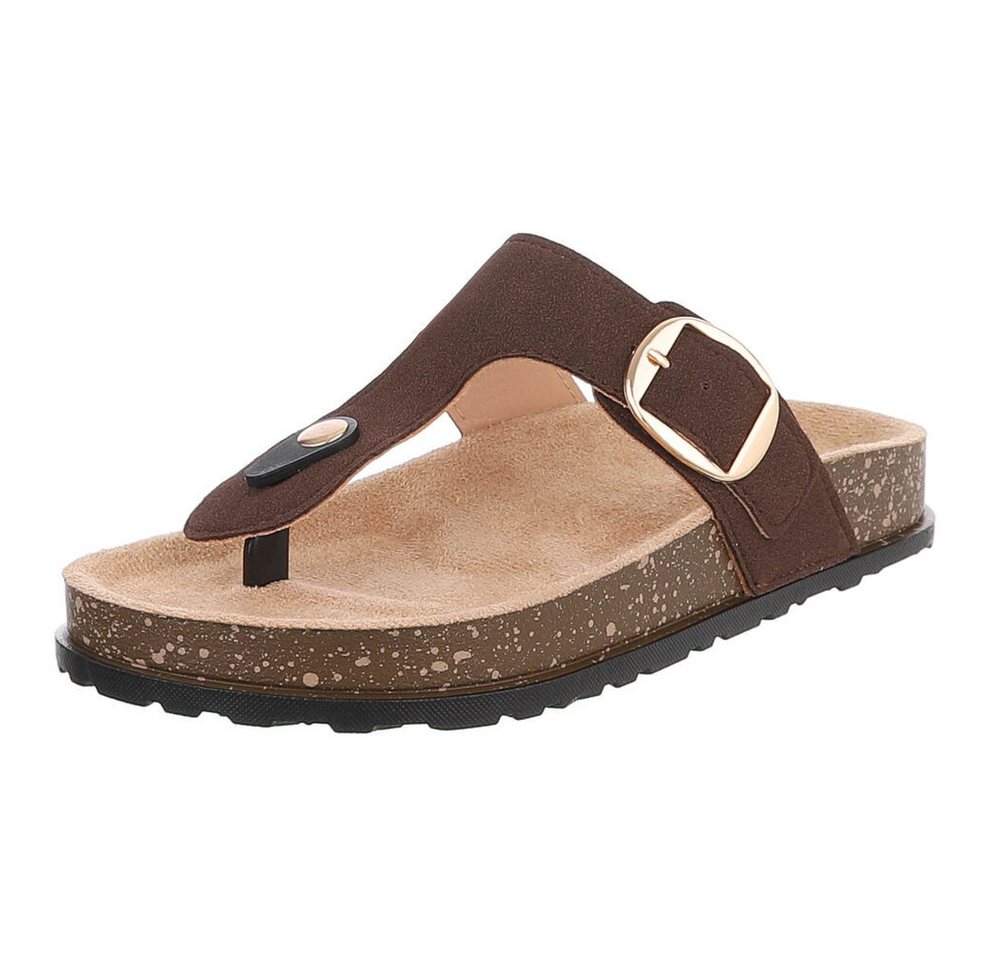 Ital-Design Modische Flip-Flops mit Schnalle für Damen Zehentrenner (91512260) Flach Zehentrenner in Braun