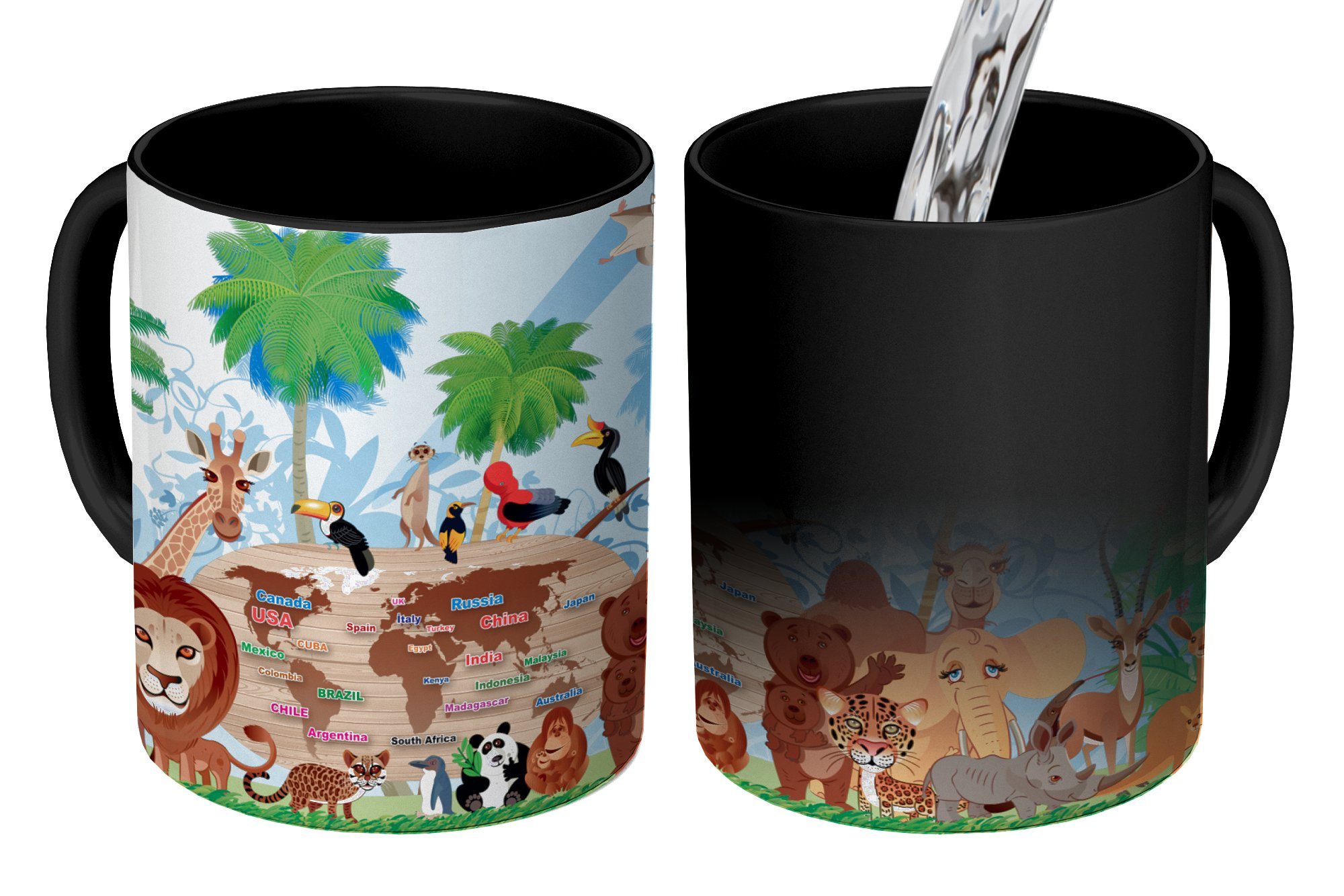 MuchoWow Tasse Tiere - Wald - Tropisch - Jungen - Mädchen - Kind, Keramik, Farbwechsel, Kaffeetassen, Teetasse, Zaubertasse, Geschenk