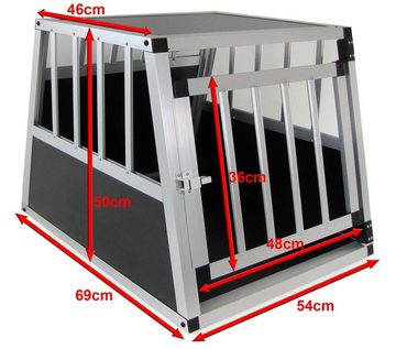 RAMROXX Hundekäfig Alu Hunde Tier Reise Auto Transport Box mit Tür Ellipse L 69x54x50cm