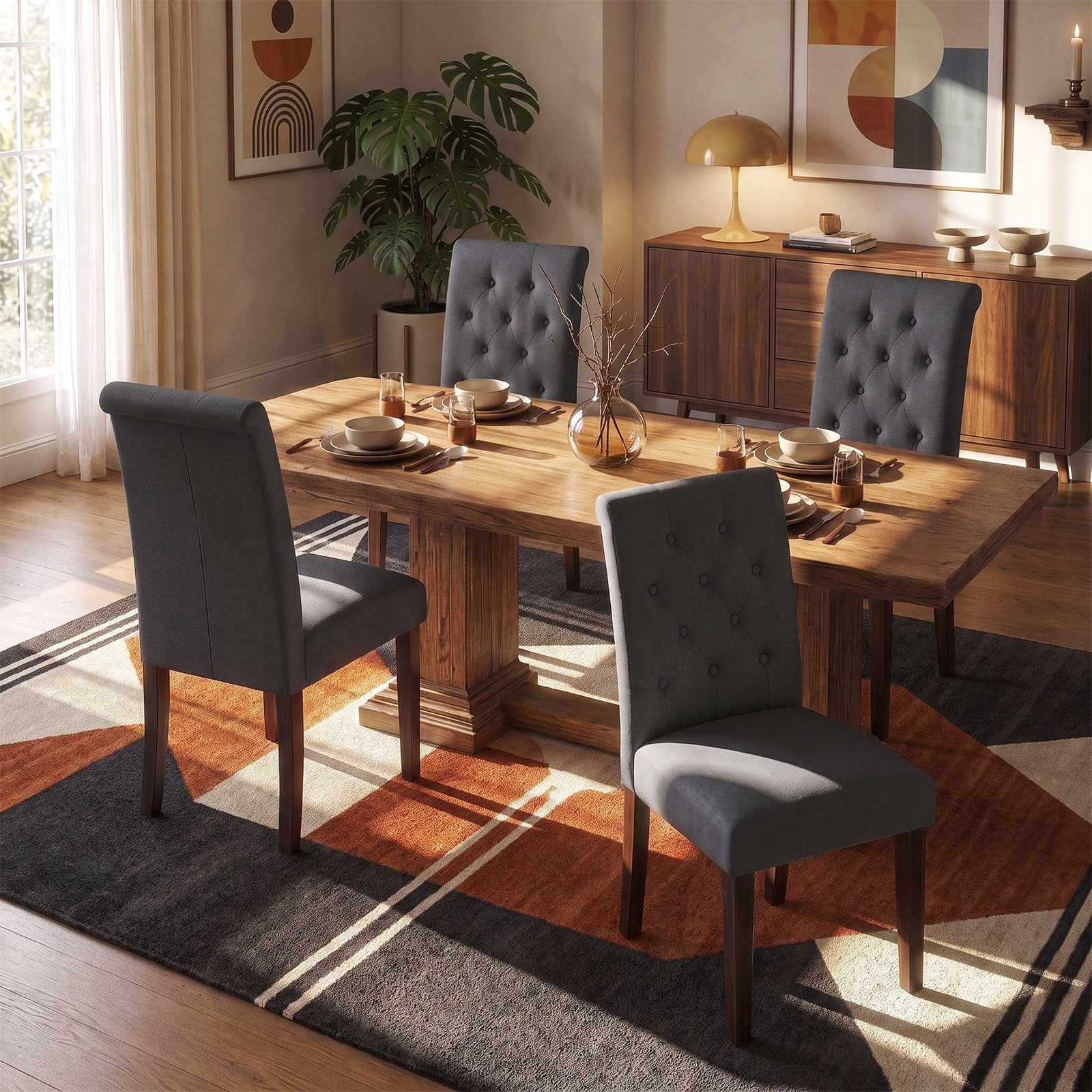TLGREEN Esszimmerstuhl 1/2/4 Set,Küchenstuhl,Polsterstühle mit hoher Rückenlehne, (Chesterfield Stil mit Massivholzbeinen, 4 St), Weiche Gepolsterte Sitzfläche,für Esszimmer und Küche