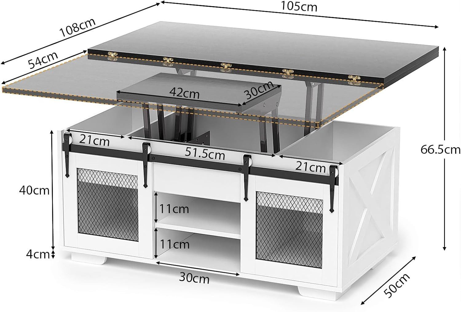 VOWNER Couchtisch 3-in-1-Multifunktions-Wohnzimmertisch, höhenverstellbar, günstig online kaufen