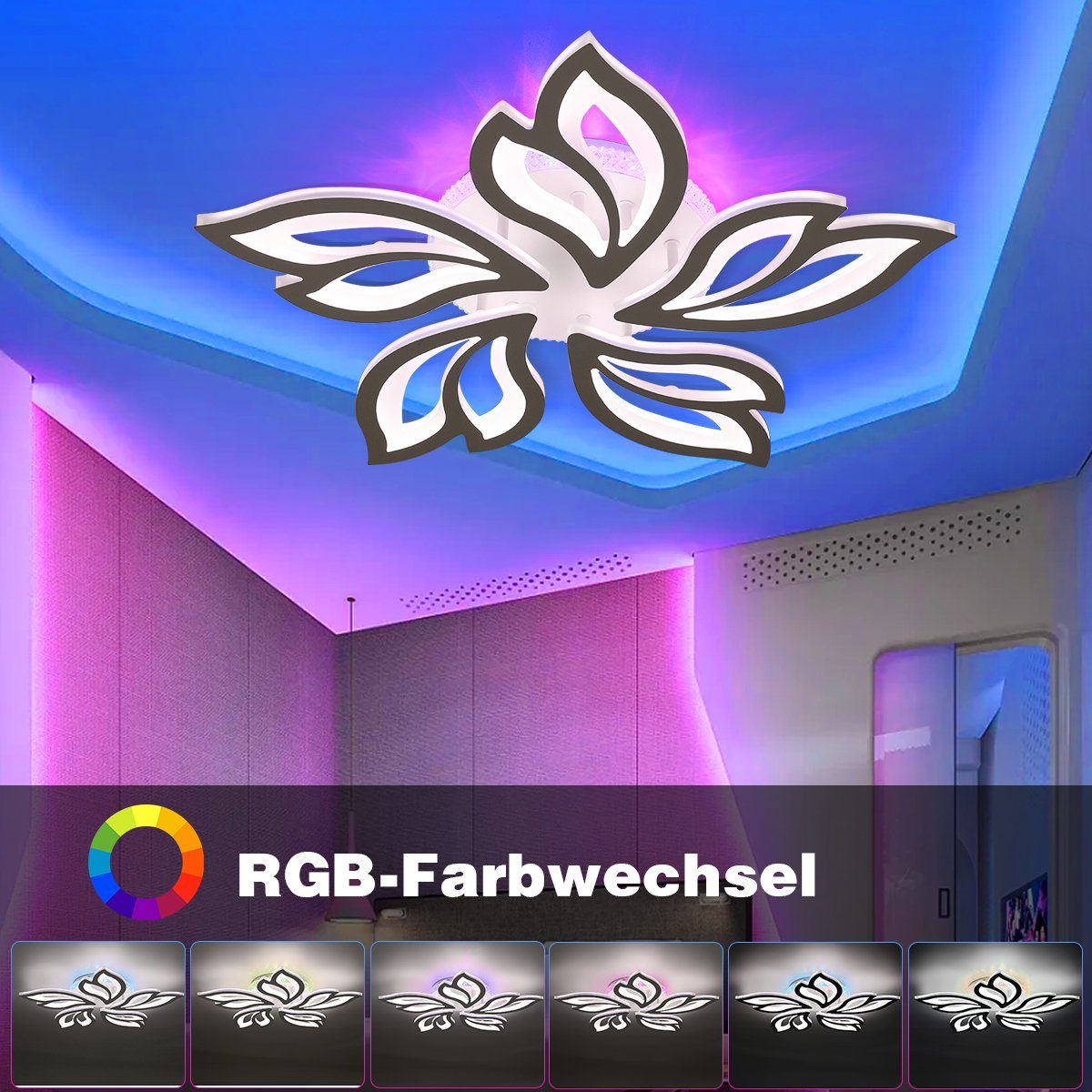 oyajia LED Deckenleuchte 54W Deckenleuchte mit RGB Farbwechsel Lamp, Dimmbar mit Fernbedienung, LED fest integriert, Kaltweiß/Naturweiß/Warmweiß+RGB Hintergrund – Bild 3 von 5