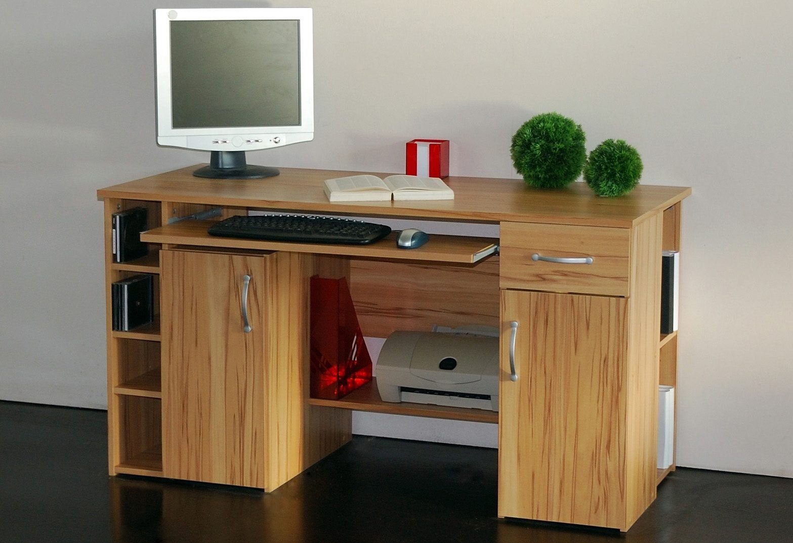 VOGL Möbelfabrik Schreibtisch Tim mit seitlich offenen Fächern & Tastaturauszug, Druckerablage, 1 Schublade, Breite 138 cm, Made in Germany