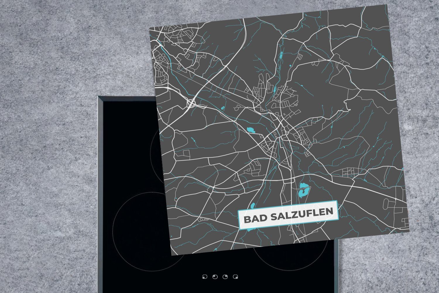 MuchoWow Herdblende-/Abdeckplatte Stadtplan Arbeitsplatte Bad Karte, - Salzuflen Deutschland 78x78 tlg), Karte (1 Ceranfeldabdeckung, Blau - - für Vinyl, cm, von - küche