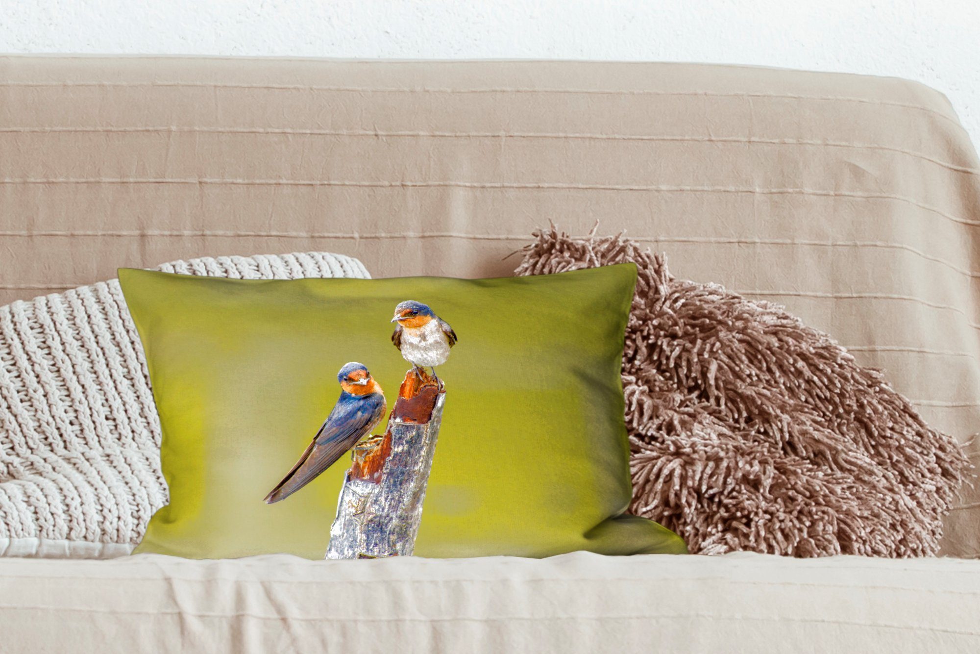 Schlafzimmer Vögel MuchoWow - Zweig Porträt, Dekoration, Dekokissen Dekokissen Zierkissen, Füllung, - Wohzimmer mit