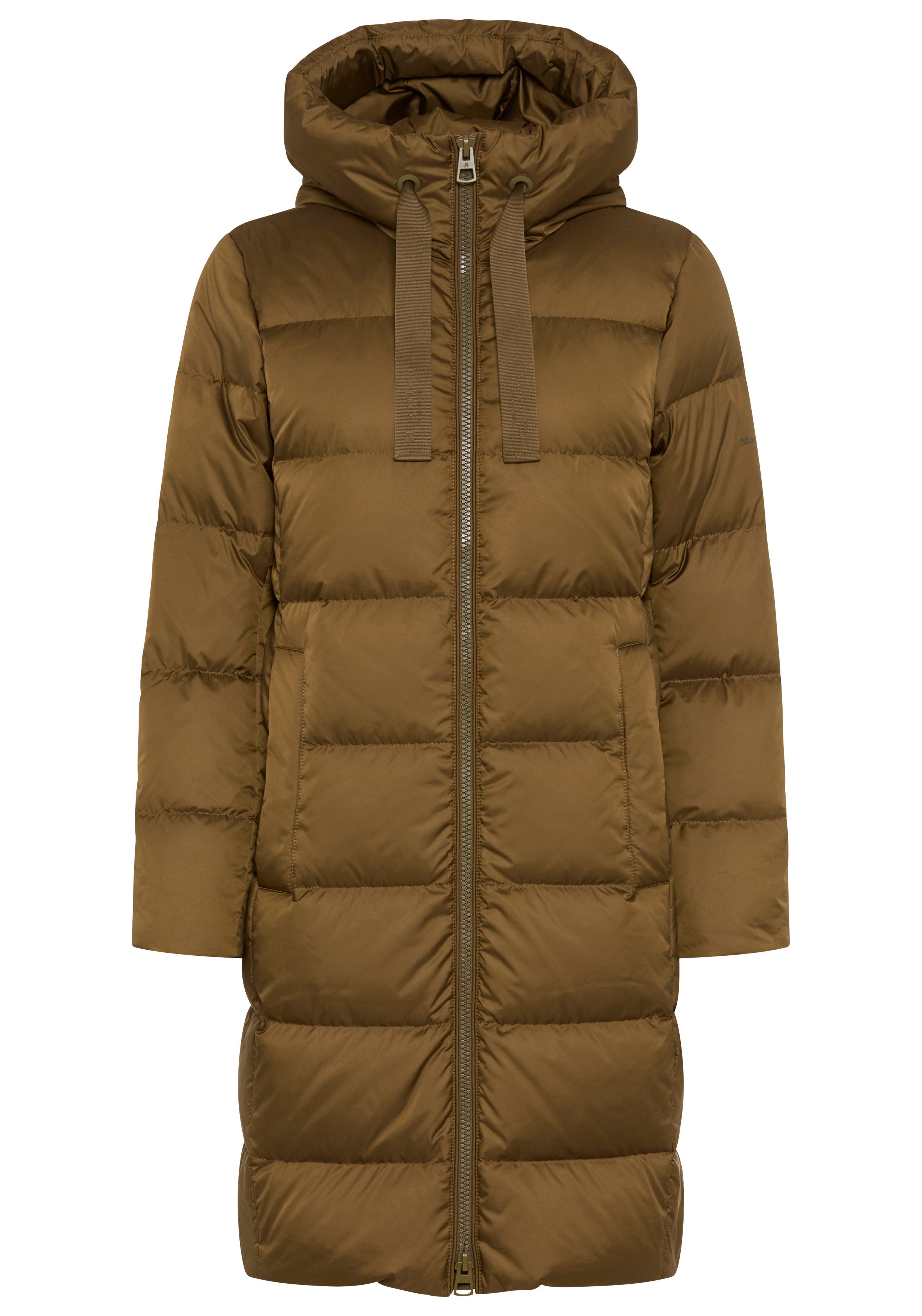 Marc O'Polo Daunenmantel mit 2-Way-Zipper, großer Kapuze und Label-Band