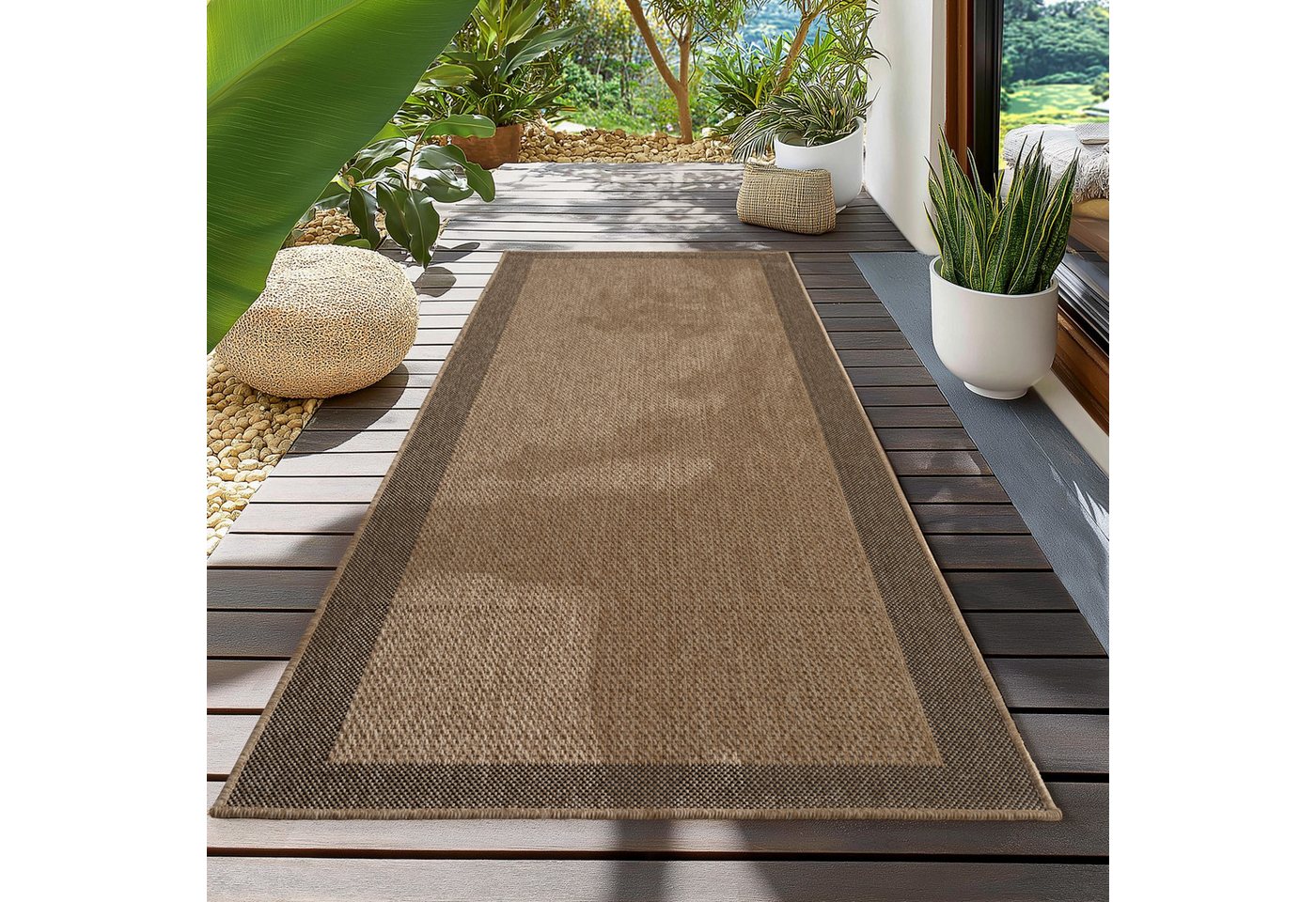 Teppium Teppich Natürlicher Jute-Optik Outdoor-Stil, Rechteckig, Höhe: 5 mm, Indoor Outdoor Teppich Wetterfest 3D Optik Wohnzimmer Küchen Terrasse