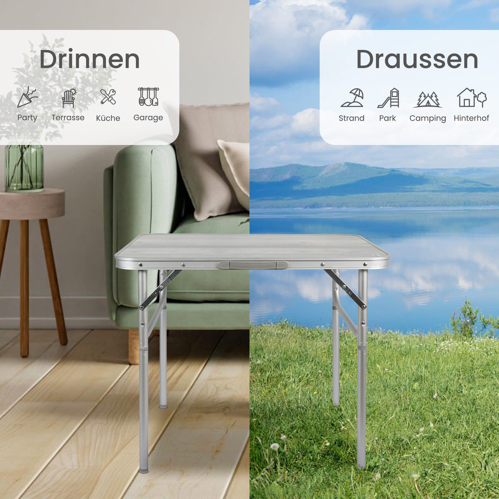 HOMECALL Campingtisch Klapptisch Faltbarer Gartentish Balkontisch (Verstellbare Höhe und Tragegriff), Superleicht aus Aluminium – Bild 5 von 5