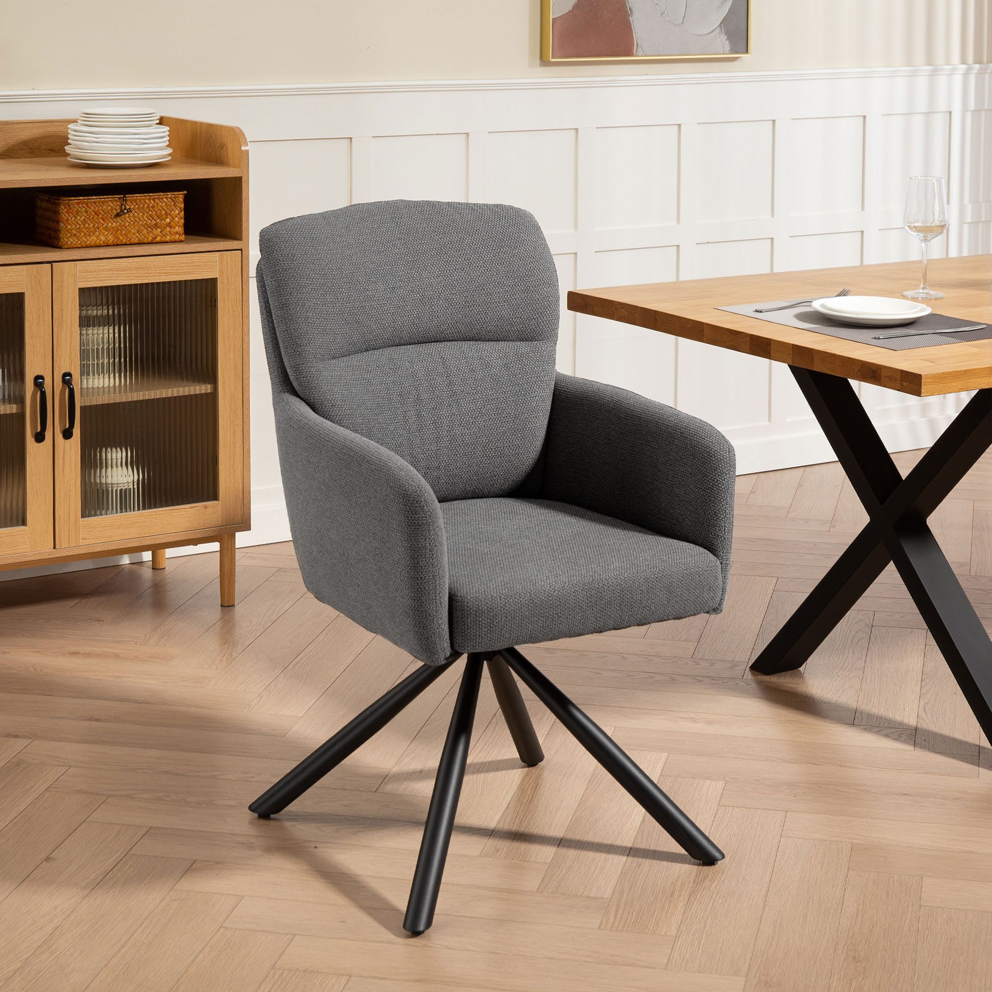 HOMCOM Esszimmerstuhl mit Leinenbezug, Armlehne, Rückenlehne, ergonomisch ( günstig online kaufen