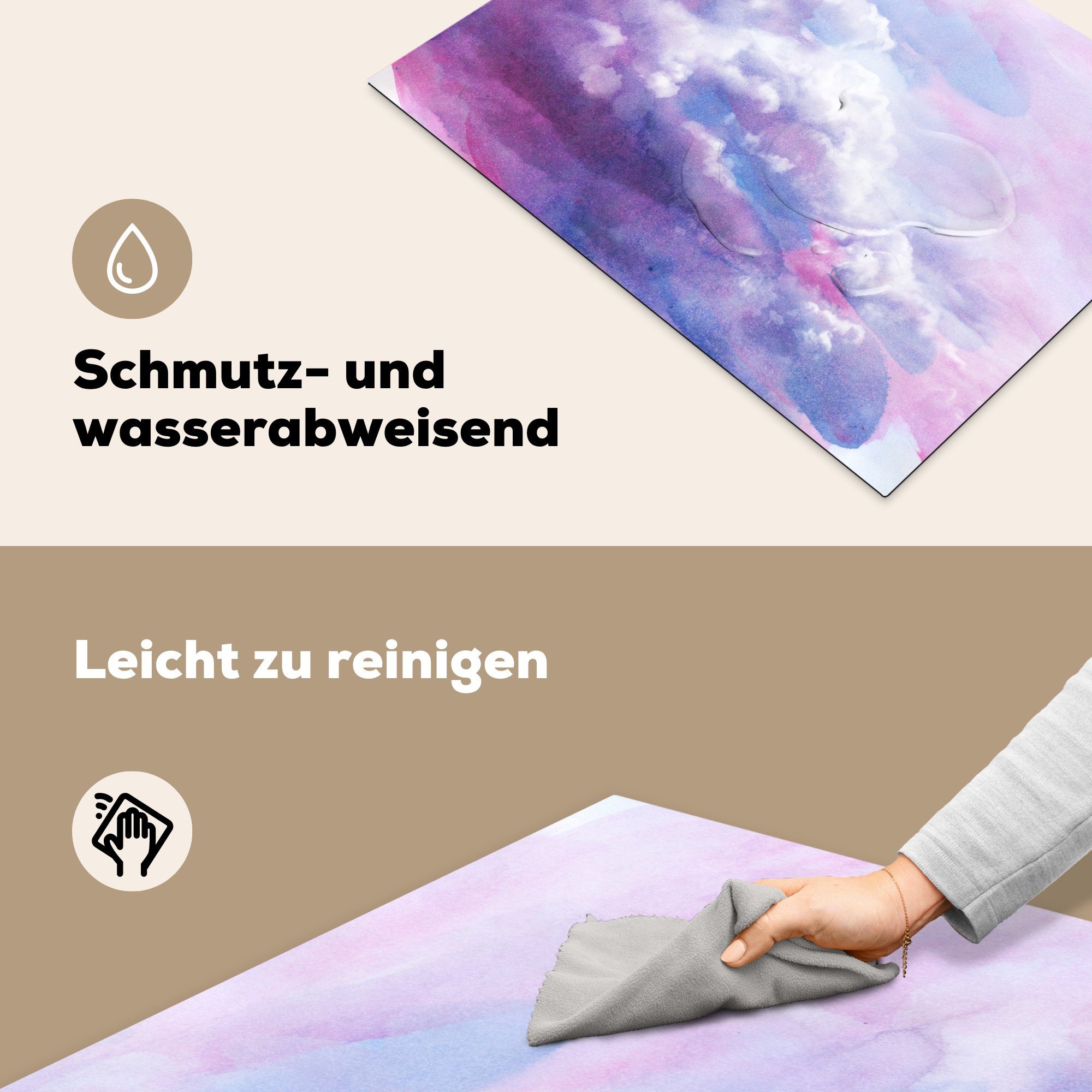 mit eines Himmels Eine Illustration nutzbar, Mobile MuchoWow Arbeitsfläche tlg), cm, Ceranfeldabdeckung rosa 70x52 Herdblende-/Abdeckplatte Wolken, (1 Vinyl,