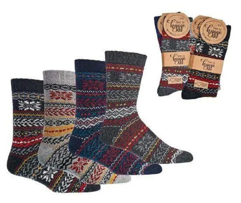 Socks 4 Fun Freizeitsocken Hygge Wollsocken 2er Bündel sortiert (2-er Bündel, 2-Paar, 2 Paar) gemusterte Wollsocken