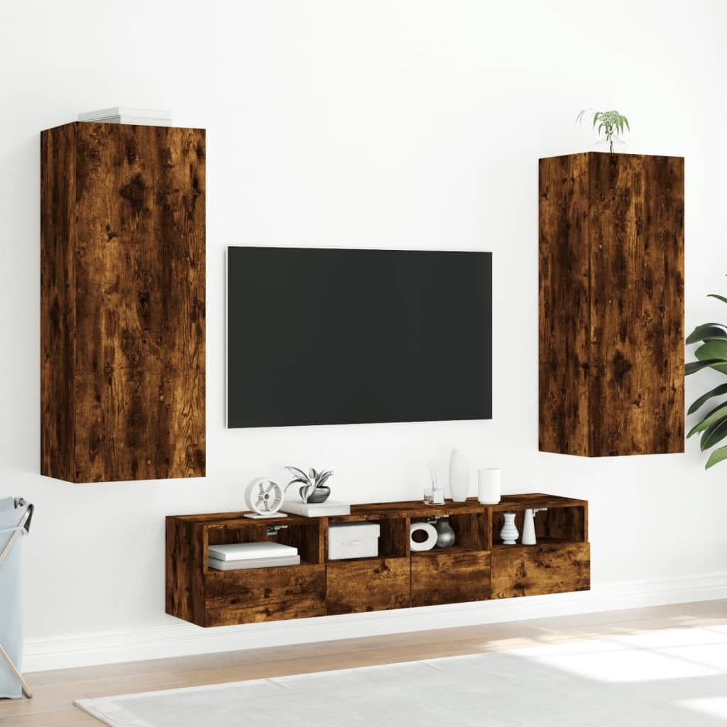 vidaXL TV-Wand 5-tlg. Wohnwand Räuchereiche Holzwerkstoff, günstig online kaufen