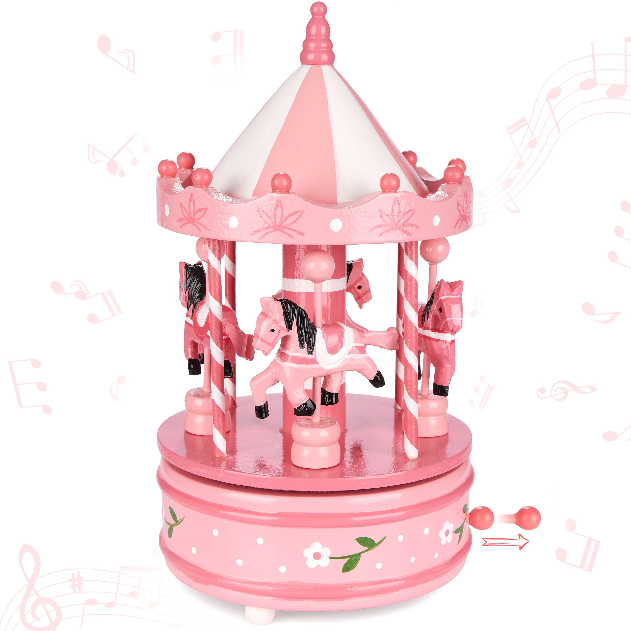 BRUBAKER Spieluhr Spieluhr aus Holz - Nostalgisches Karussell mit Pferden, (Melodie: Jingle Bells - 24 cm Spieldose, 1-tlg), Dekoration für Weihnachten - Weihnachtsdeko Musik Box