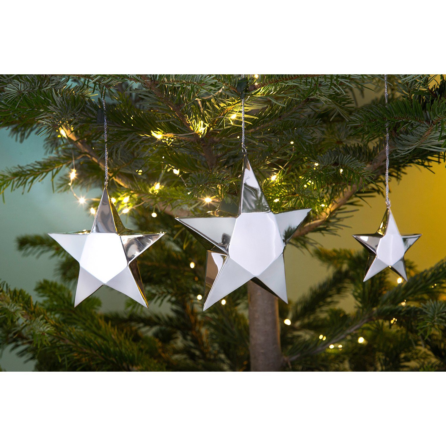 Fink Weihnachtsbaumkugel SUSA Anhänger - silberfarben - Edelstahl, poliert - H. 19cm x B. 5,5cm, Weihnachtskugeln Christbaumschmuck - Eleganter Weihnachtsschmuck Set
