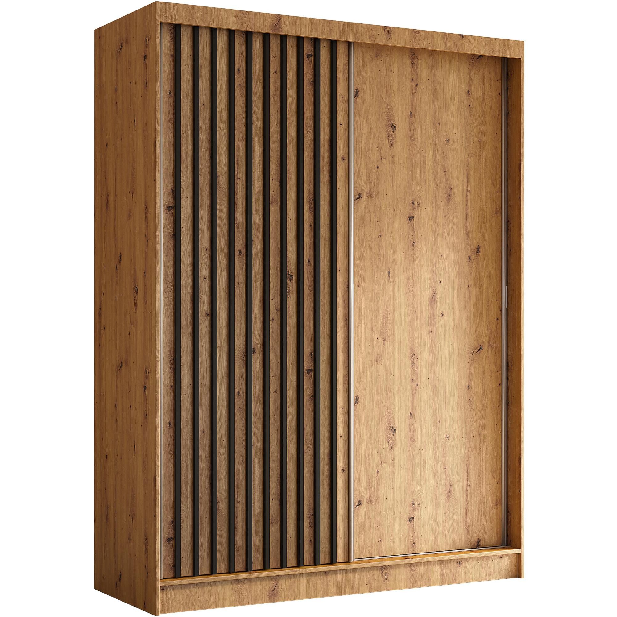 Beautysofa Kleiderschrank Moderner stilvoller eleganter Kleiderschrank mit Schiebetür HELIOS (Moderner Schwebetürenschrank mit Lamellen, Kleiderschrank) In verschiedenen Breiten erhältlich