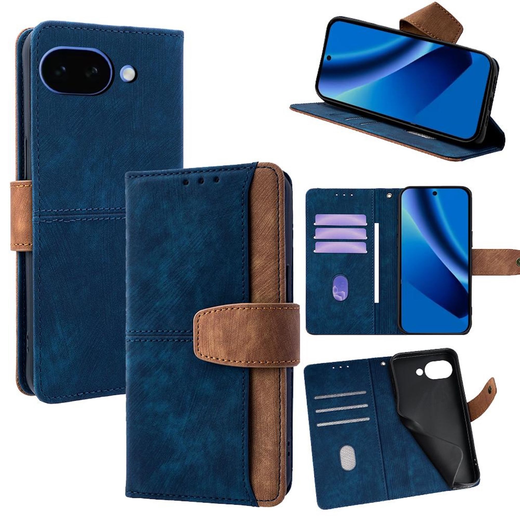 Wigento Handyhülle Klapphülle für Google Pixel 10a RFID Schutz Kartenfach Case Blau 6,3 Zoll, RFID Schutz, Kartenfach, Standfunktion