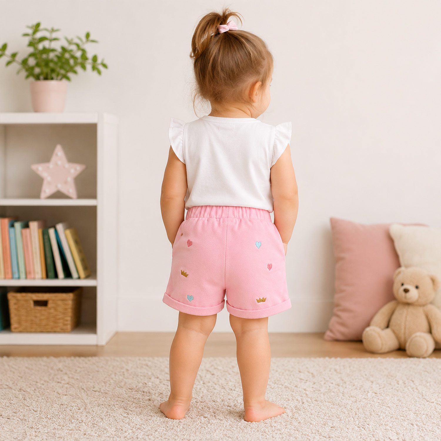 BONDI Trachtenlederhose Baby Mädchen Shorts 'Princess' 86575, Rosa - Kurz