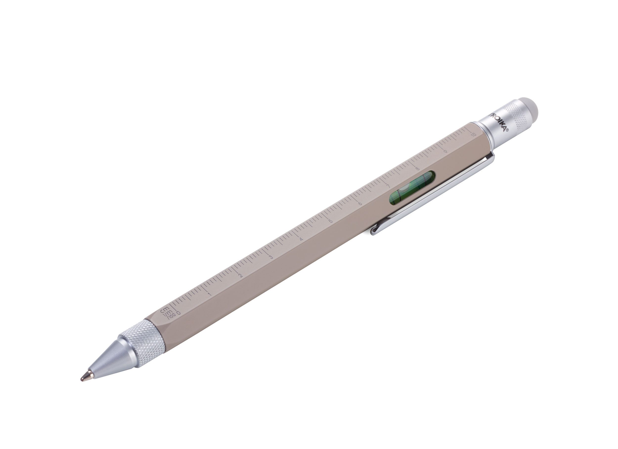 TROIKA Kugelschreiber CONSTRUCTION – 6-in-1 mit Wasserwaage, Schraubendreher & Lineal, (1-tlg., in verschiedenen Farben, schwarze Mine), Multifunktionsstift mit Stylus, Geschenk für Männer & Heimwerker