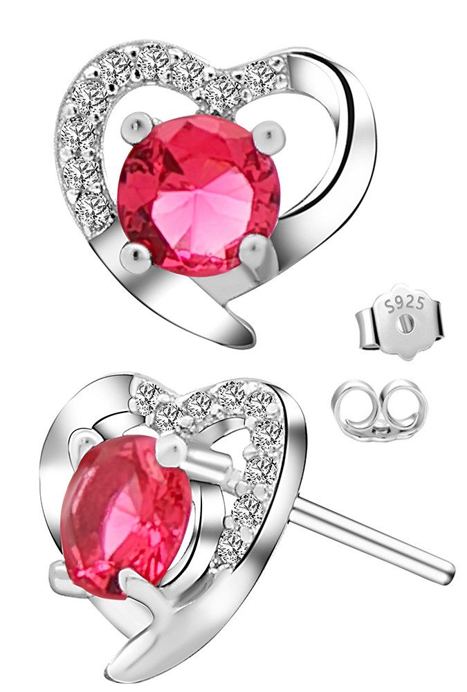 Limana Paar Ohrstecker Ohrringe 925 Silber Herz Schmuck für Damen Frauen rot (inkl. Schmuckbox Weihnachtsgeschenk Liebe), Geschenk Valentinstag Jahrestag Weihnachten Geburtstag Muttertag