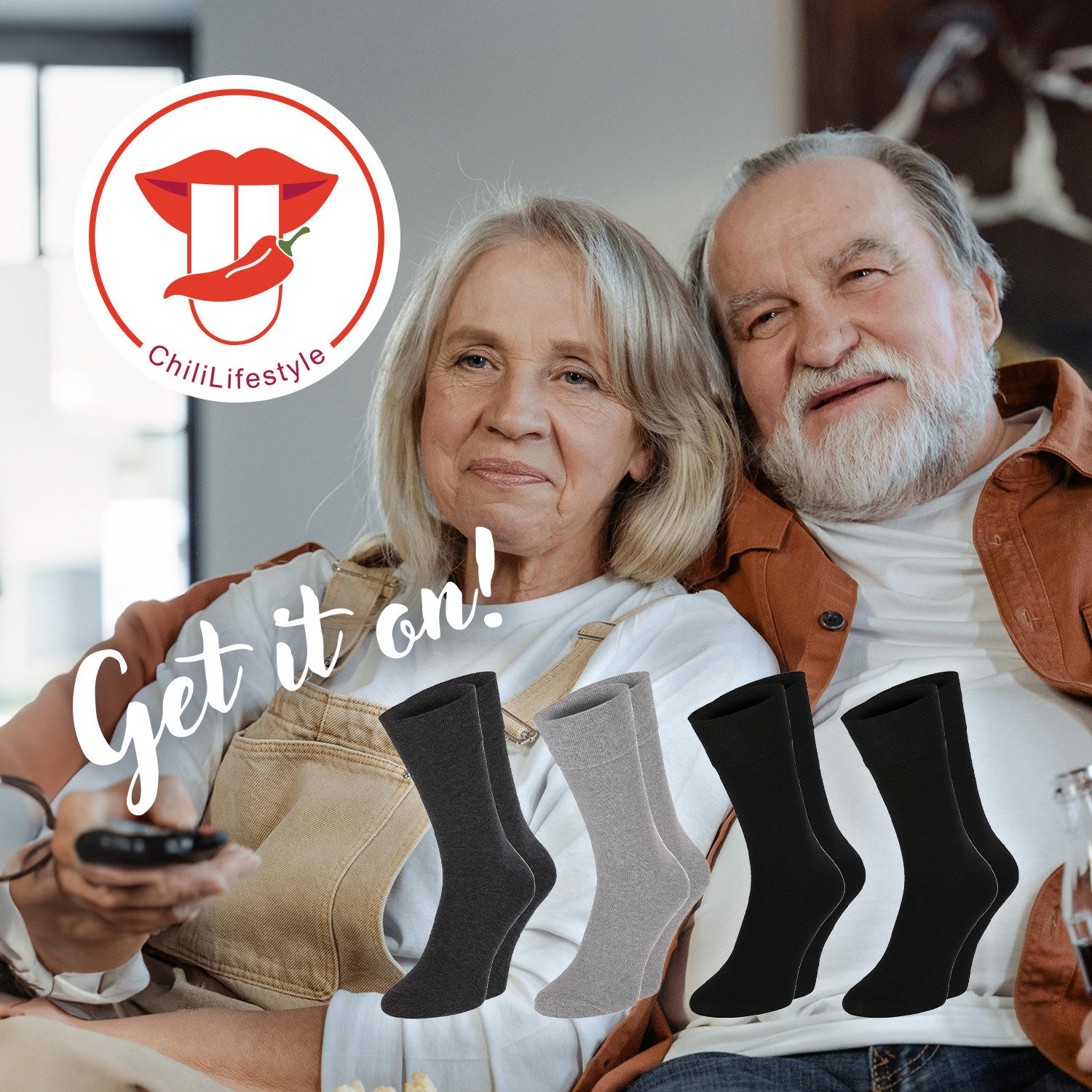 Chili Lifestyle Diabetikersocken Bestcare Gesundheitssocken Herren Damen schwarz grau blau Baumwolle (Multipack, 12-Paar, 4 Farben) Weichbund ohne Gummidruck