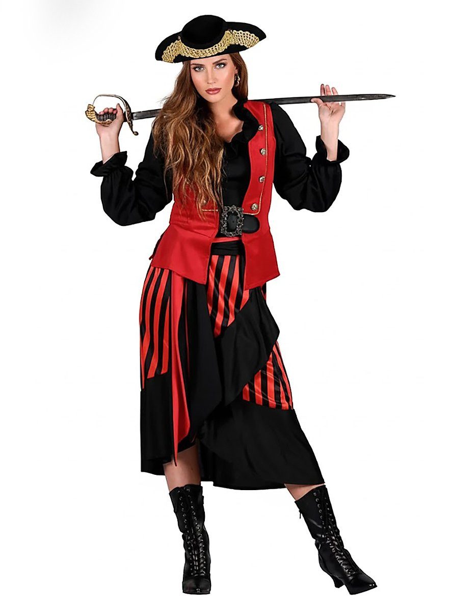 thetru Piraten-Kostüm Piratin Kostüm Mary Karneval Faschingskostüm Damen, Schwarz-rotes Seeräuberkostüm für Damen