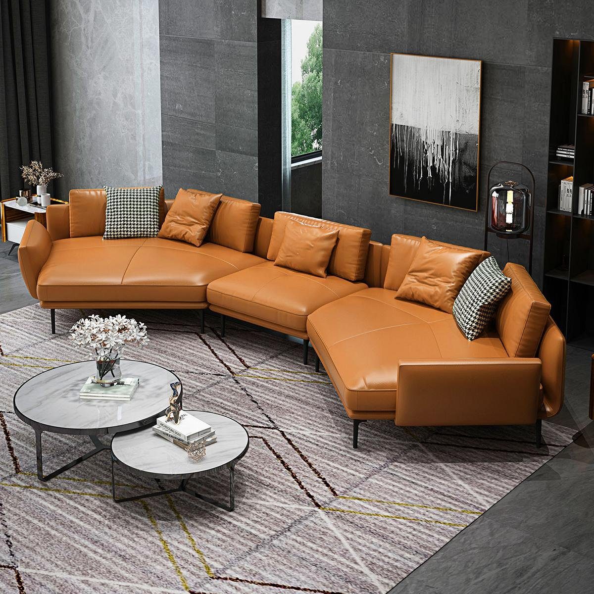 JVmoebel Ecksofa Edle Ecksofa U-Form Wohnlandschaft Sofa Couch Polster Eckgarnitur, Made in Europe Orange