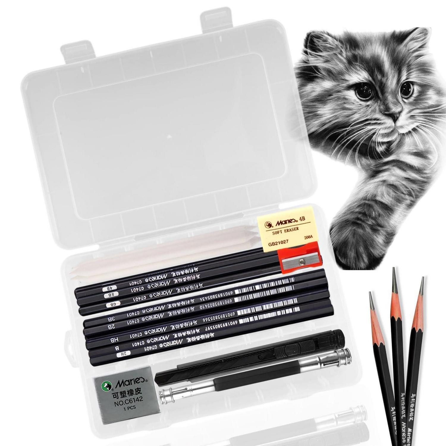 LuxusKollektion Bleistift Zeichenstift-Set 24-teilig 2H-8B mit Mappe