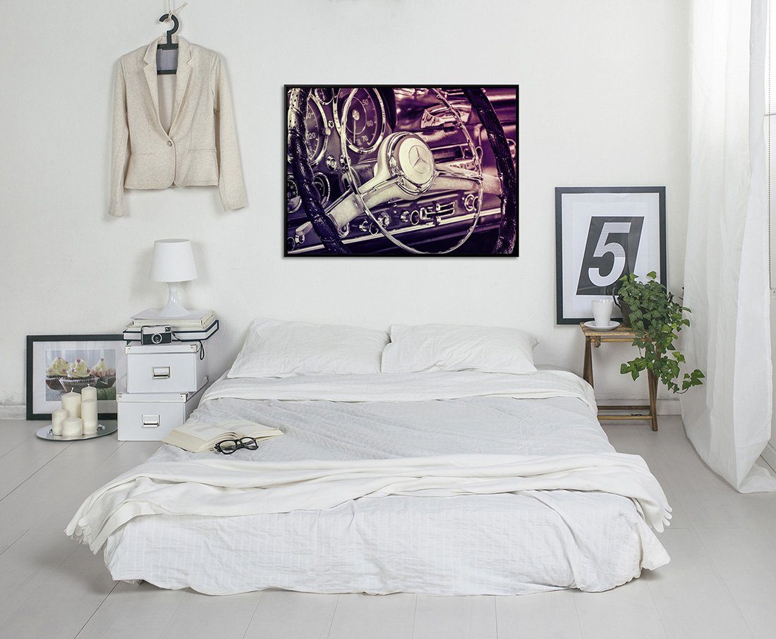 Sinus Art Leinwandbild 105x75cm Leinwandbild Petrol Retro Bild Mercedes -Benz