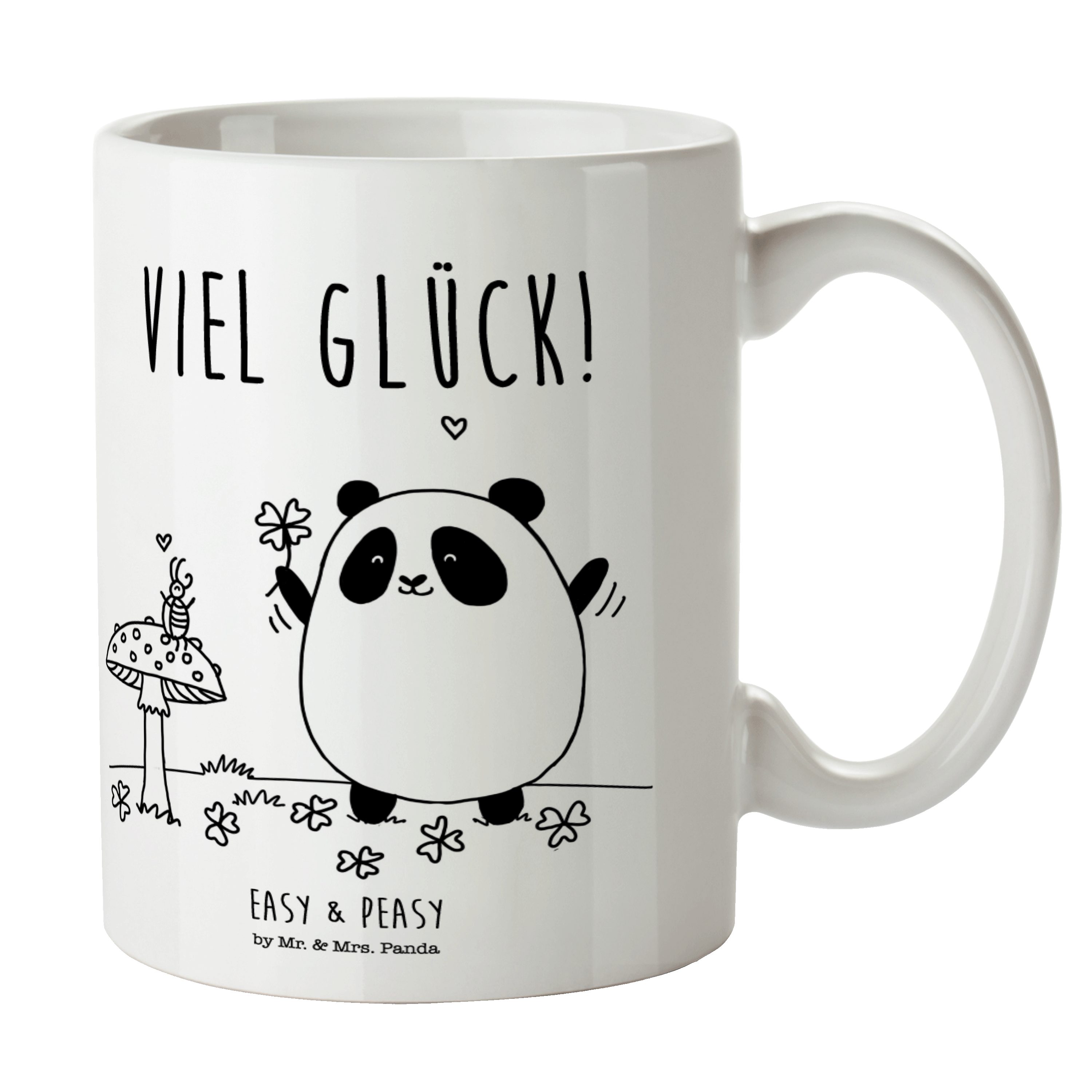 Easy Tasse Weiß Geschenk, Panda Viel & Motive, Peasy Mrs. & Keramik - Teeta, Mr. Glück Tasse - Tasse,