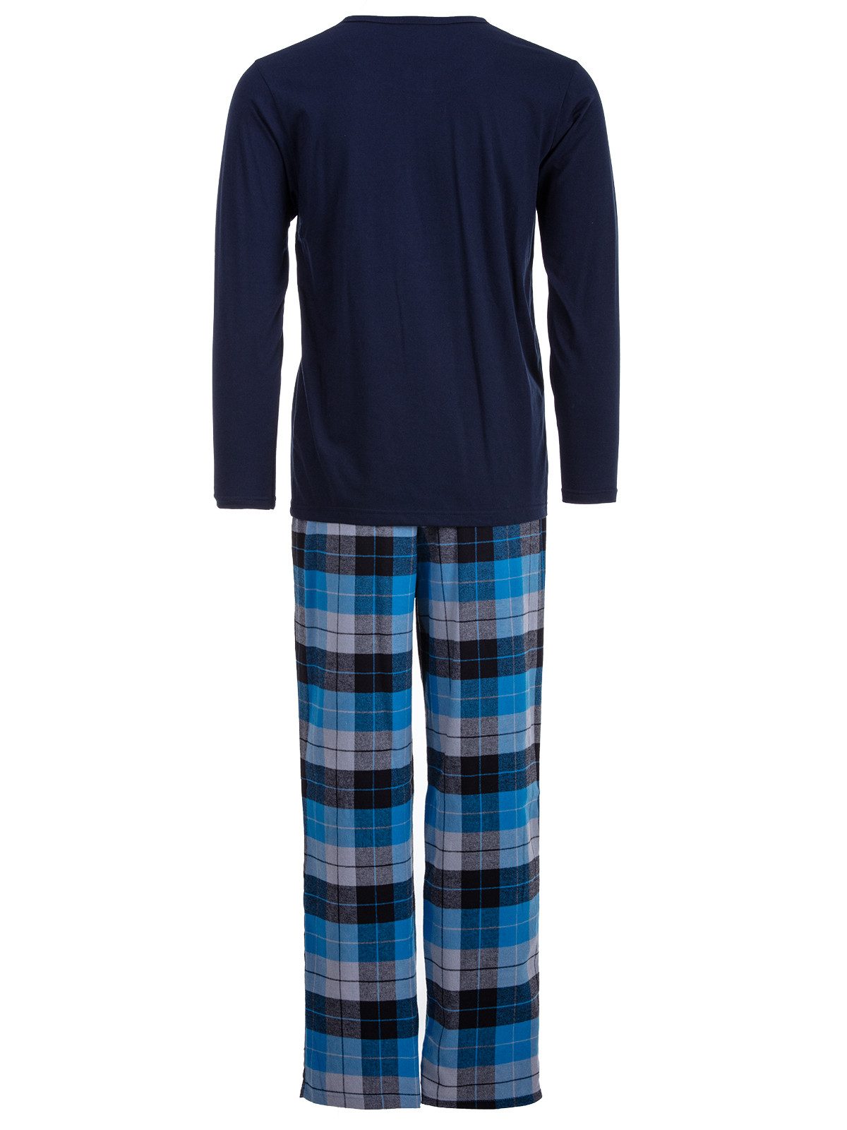 Henry Terre Pyjama Carlo Langarm - Hose & Brusttasche Karo Design Shirt Uni Knopfleiste – Bild 3 von 5