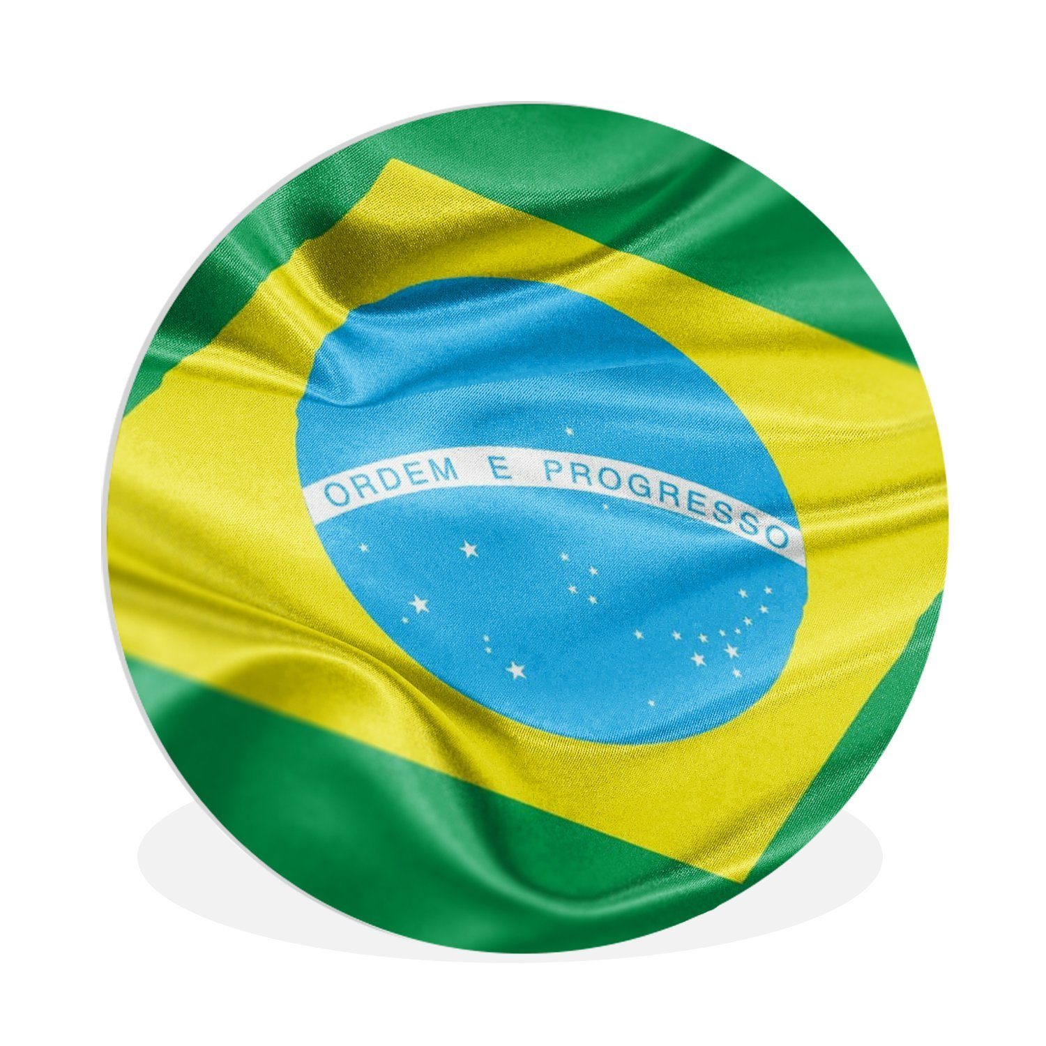 MuchoWow Gemälde Nahaufnahme der Flagge von Brasilien, (1 St), Kreis Wanddekoration Forex, Rundes Wandbild, Wohnzimmer, 30x30 cm