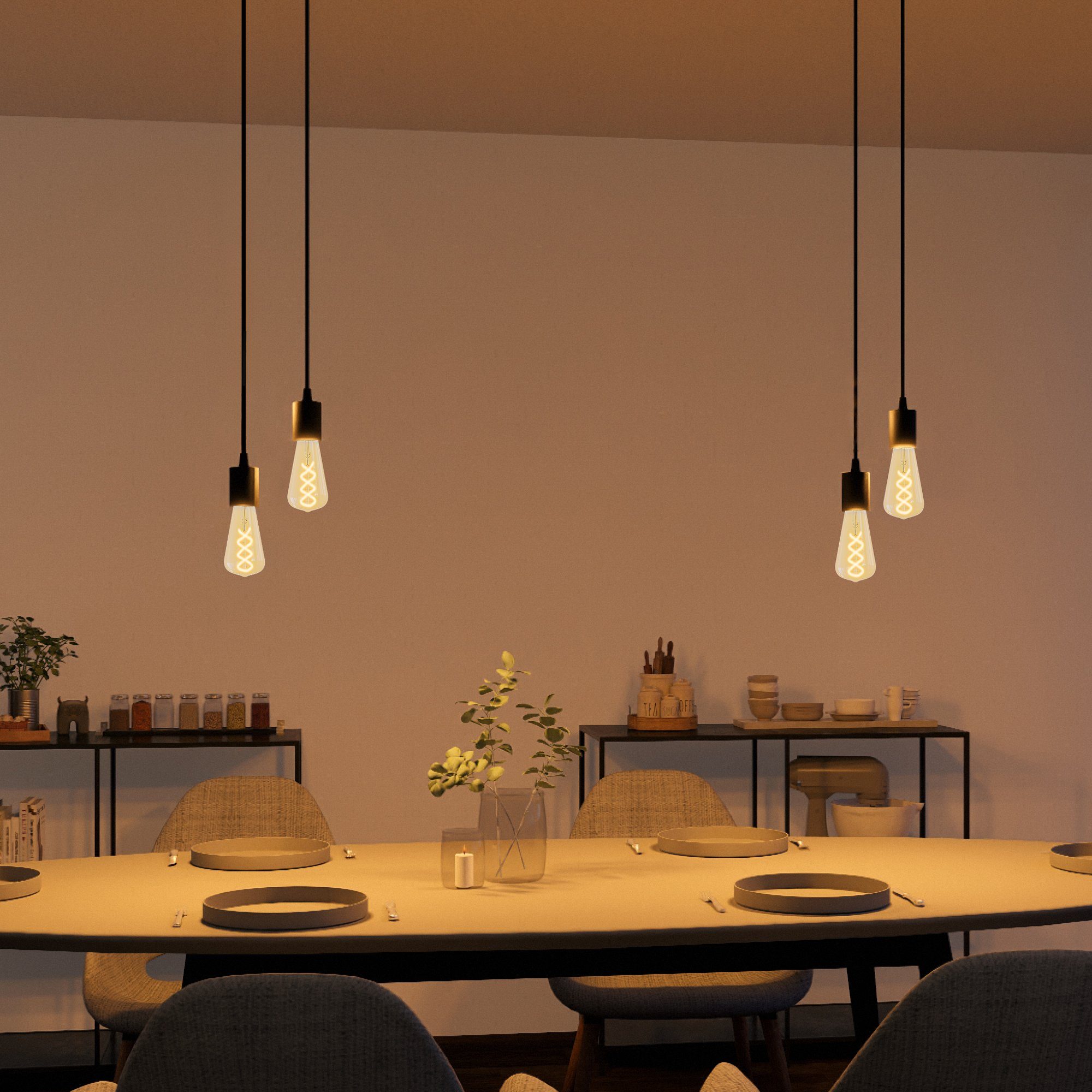 SSC-LUXon LED-Hängeleuchte PARU Pendelleuchte 2-flammig schwarz Textilkabel E27 Fassung – Bild 4 von 5