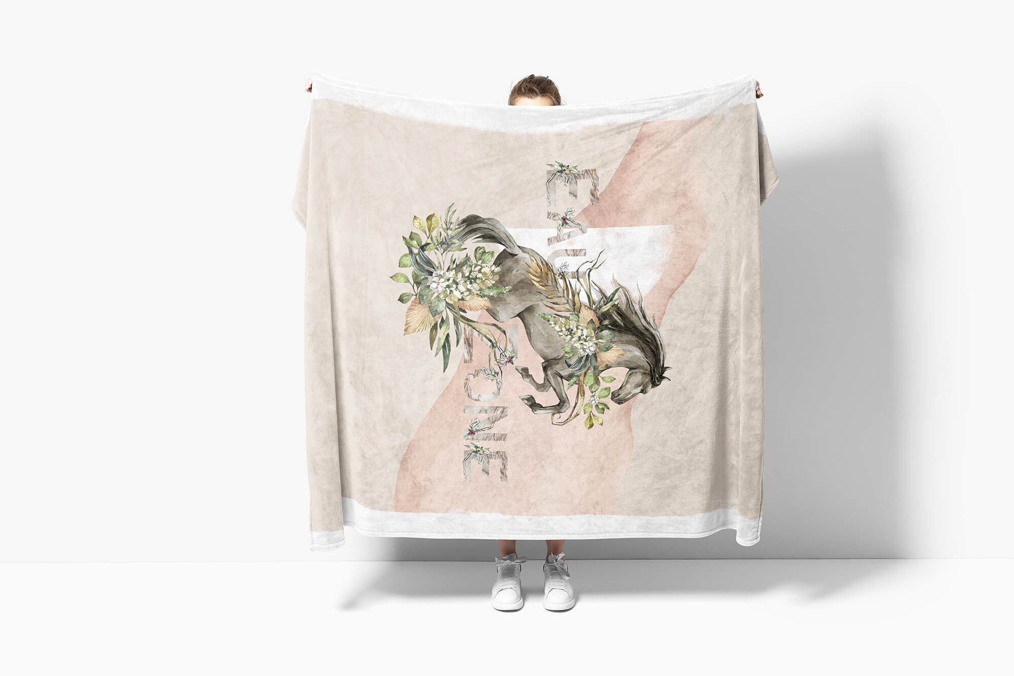 A, (1-St), Art Handtuch Saunatuch Baumwolle-Polyester-Mix Kunstvoll Kuscheldecke Blumen Pferd Handtuch Strandhandtuch Sinus Handtücher