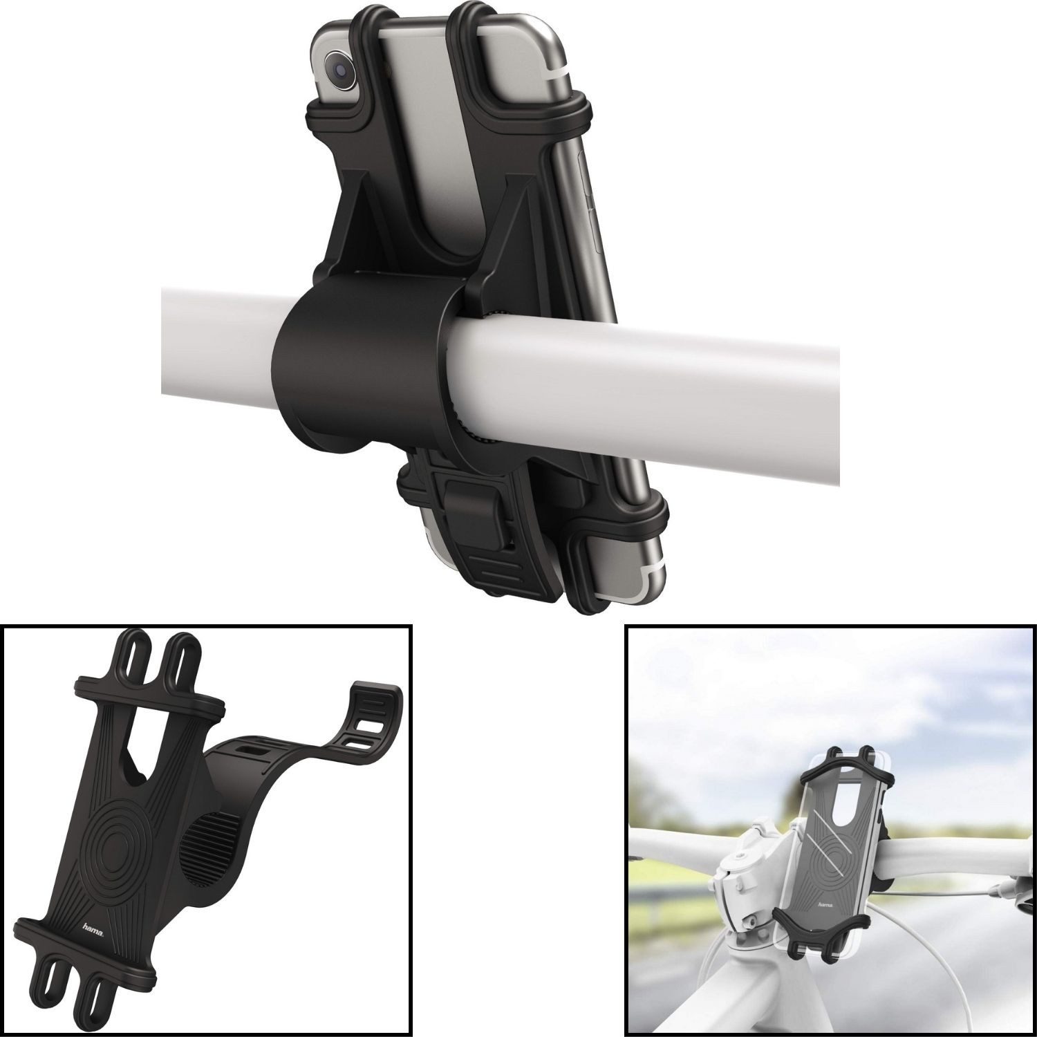 Hama Handy-Halterung Universal Fahrradhalterung Lenker-Halter, (Universell für Smartphone iPhone 4" bis 7" auch eBike eScooter)