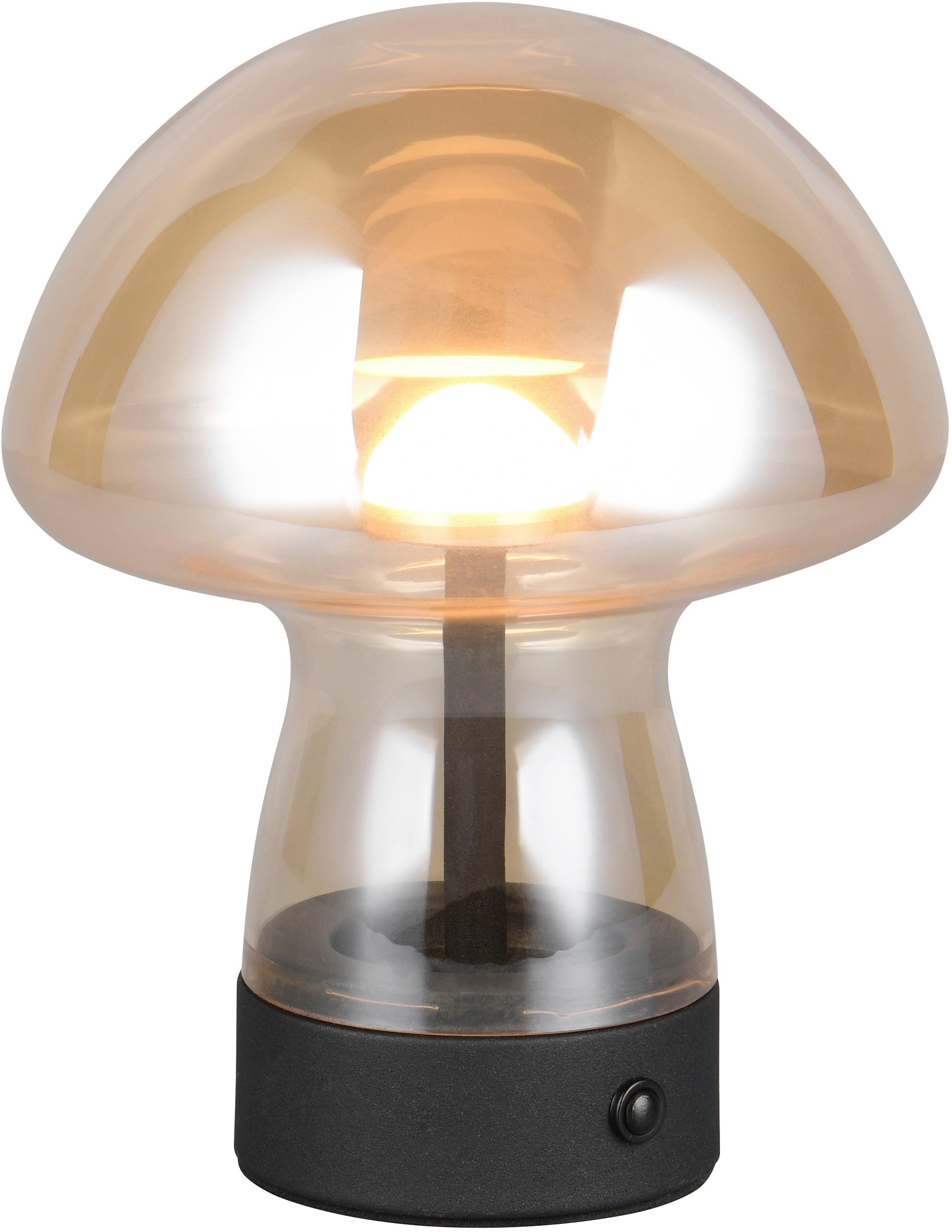 Reality Leuchten LED Tischleuchte DOOLEY, Akku LED Tischlampe aus Glas, Höhe 18 cm Ø 14cm, IP20 1,5W LED, Dimmfunktion, USB-Ladefunktion, mehrere Helligkeitsstufen, LED fest integriert, Warmweiß, 140 Lumen 3000K warmweiß, Touchdimmer, USB-Ladeanschluss