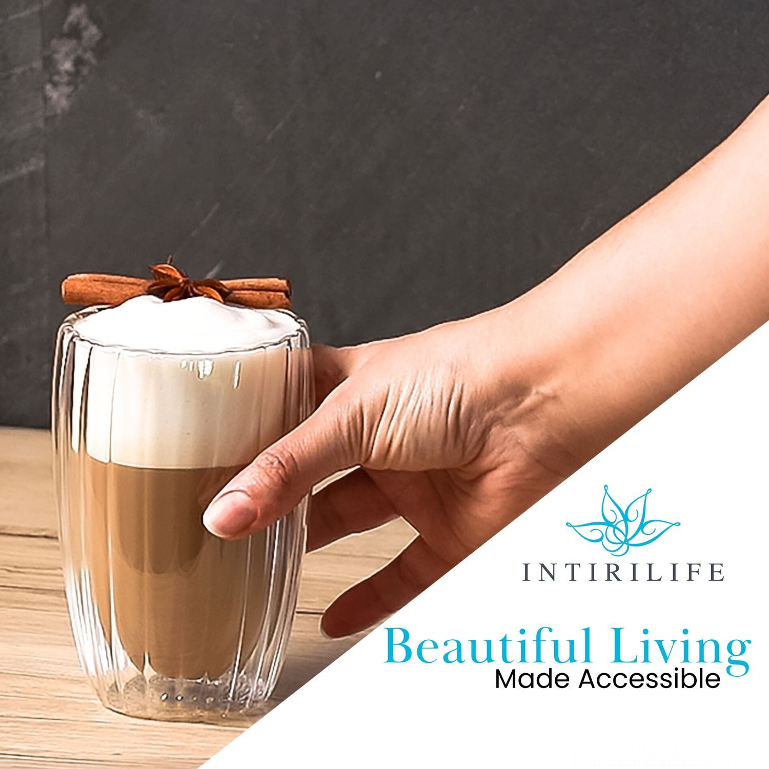 Intirilife Latte-Macchiato-Glas, 1-tlg., Glas, Doppelwandiges Thermo Glas 350ml Latte Macchiato Teeglas Kaffeeglas