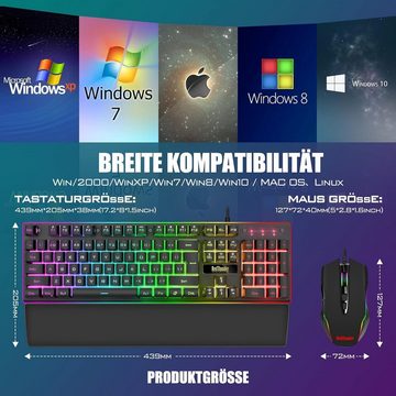 RedThunder RGB-Hintergrundbeleuchtung Tastatur- und Maus-Set, QWERTZ DE-Layout, Handballenauflager Multimedia-Kombinationen