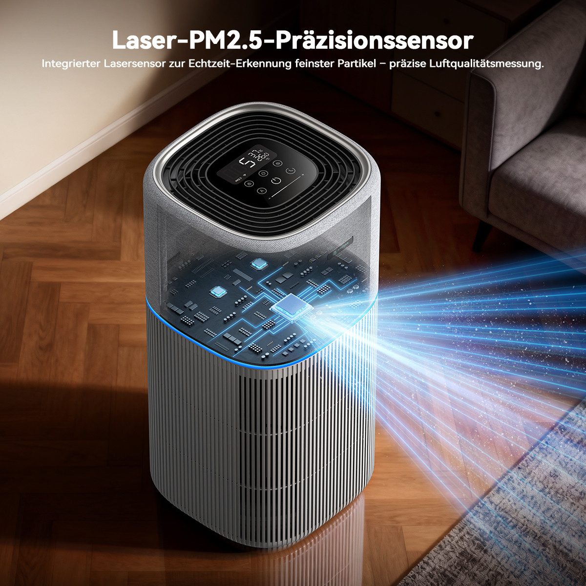 AmiCura Luftreiniger 2026 Luftreiniger 99/18 dB Staub Tierhaare Intelligenten Luftreinigers, für 200 m² Räume, HEPA Luftreiniger für Allergiker – gegen Rauch und Gerüche