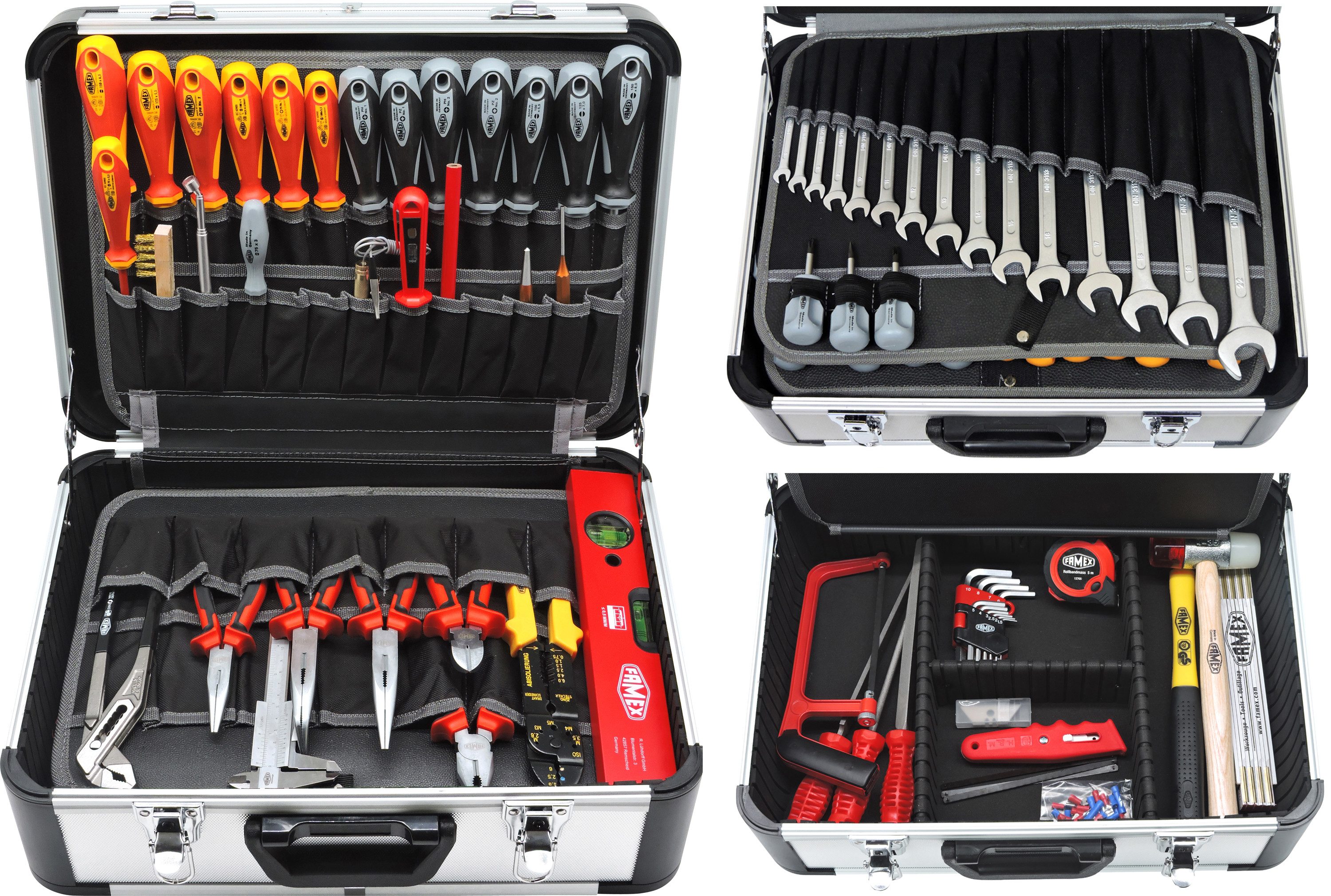 FAMEX Werkzeugset 419-91 Profi Werkzeugkasten, (Werkzeugkiste, abschließbar, 150-tlg., Alu Koffer, mit Made in Germany), PROFESSIONAL, Kapazität 30 kg, viel Platz