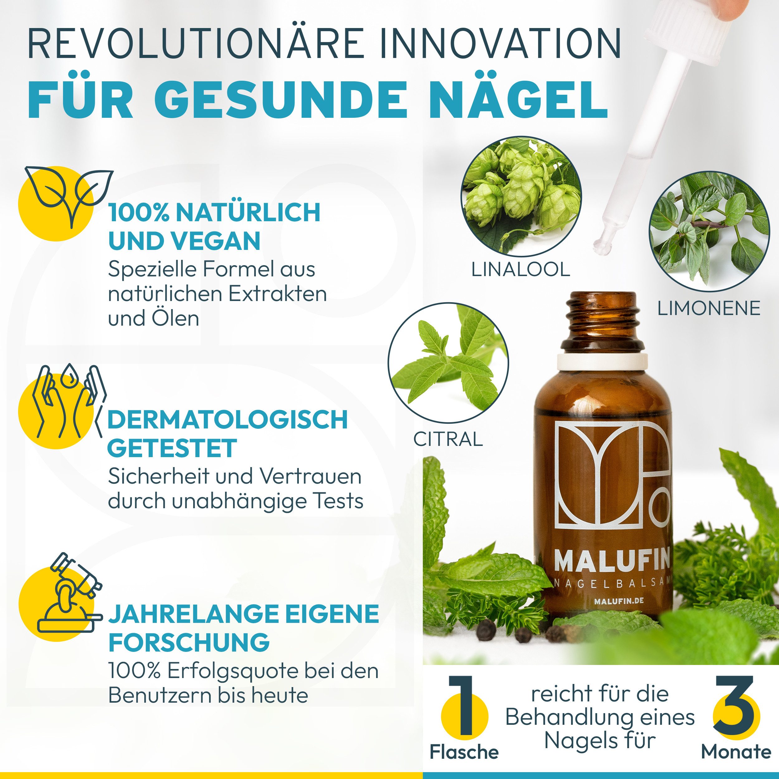 Malufin® Nagelpflegebalsam bei Nagelpilz, Dermatologisch getestet, Für Diabetiker geeignet