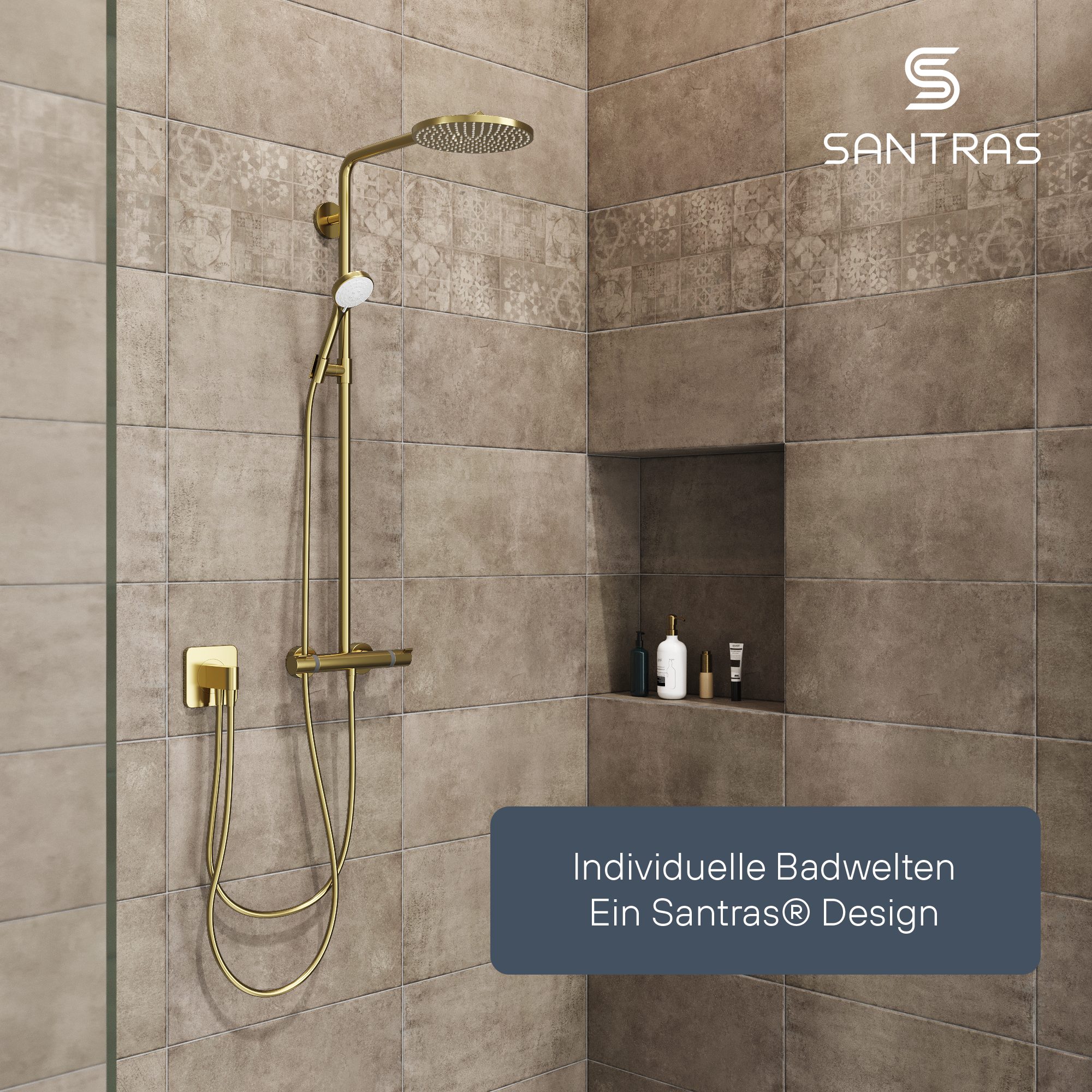 Santras Handbrause in Bronze - dreifach verstellbarer Duschkopf mit Wassersparer