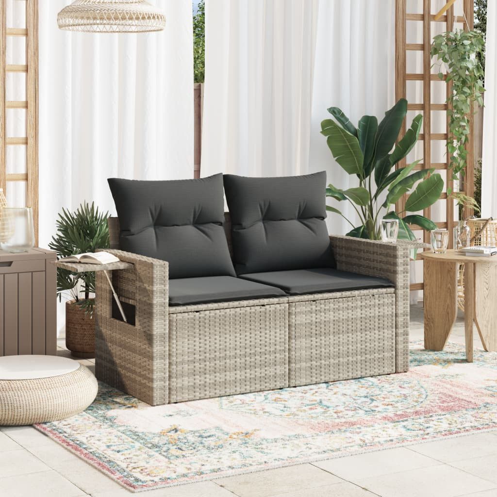 vidaXL Gartenlounge-Set, Gartensofa mit Kissen 2-Sitzer Hellgrau Poly Rattan
