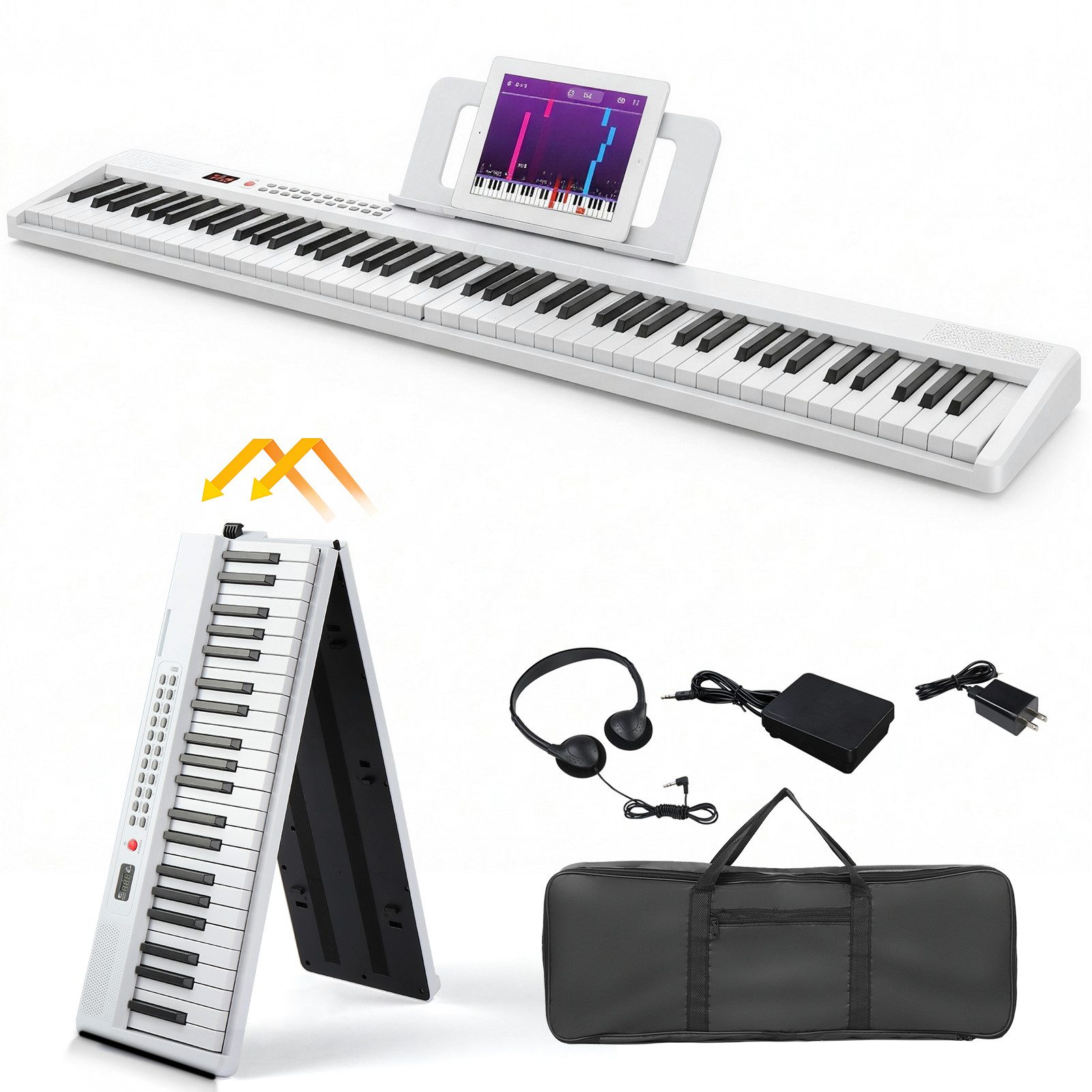 LALAHO Digitalpiano Klappbare E-Keyboard mit 88 Tasten, Klappklavier, Bluetooth und MIDI, tragbar, mit Kopfhörer, Lautsprecher